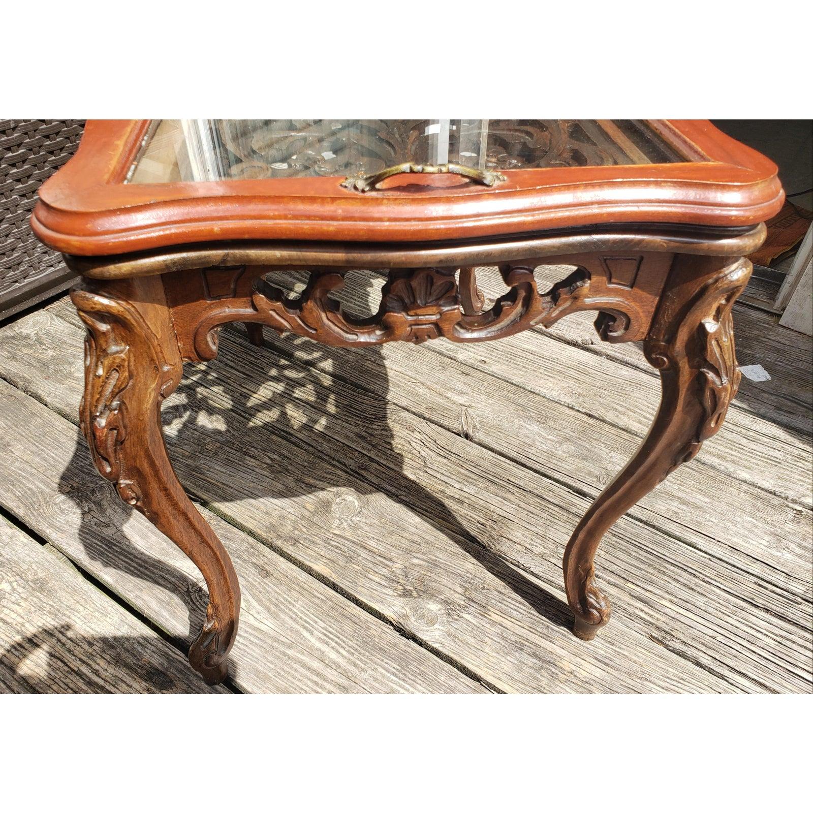 20th Century Early 1900s Hand Carved Walnut Tray Table For Sale