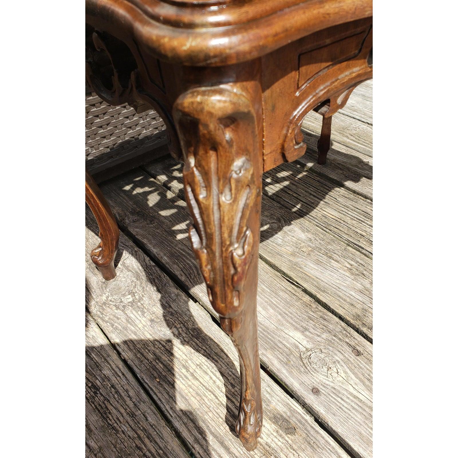 Brass Early 1900s Hand Carved Walnut Tray Table For Sale
