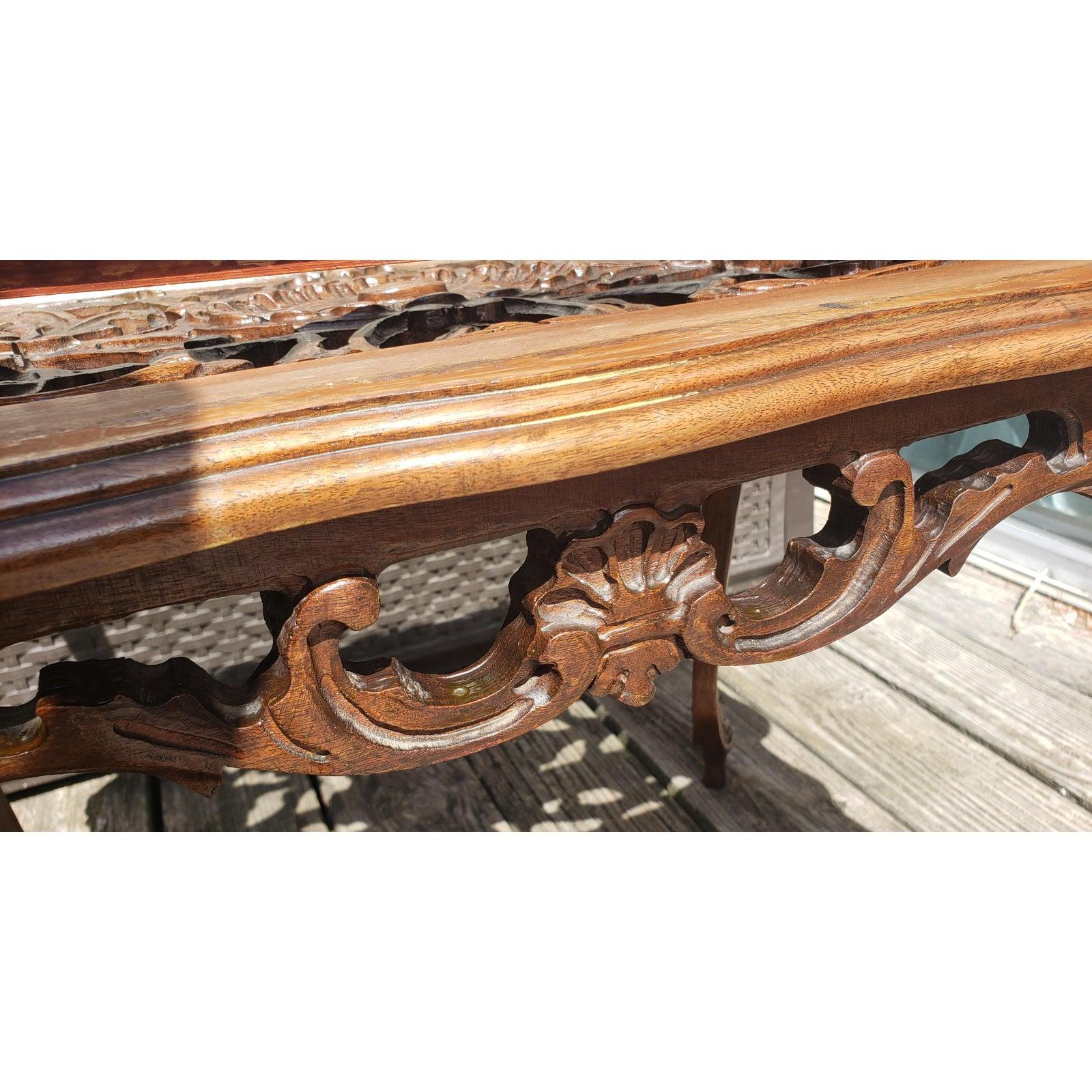 Early 1900s Hand Carved Walnut Tray Table For Sale 2