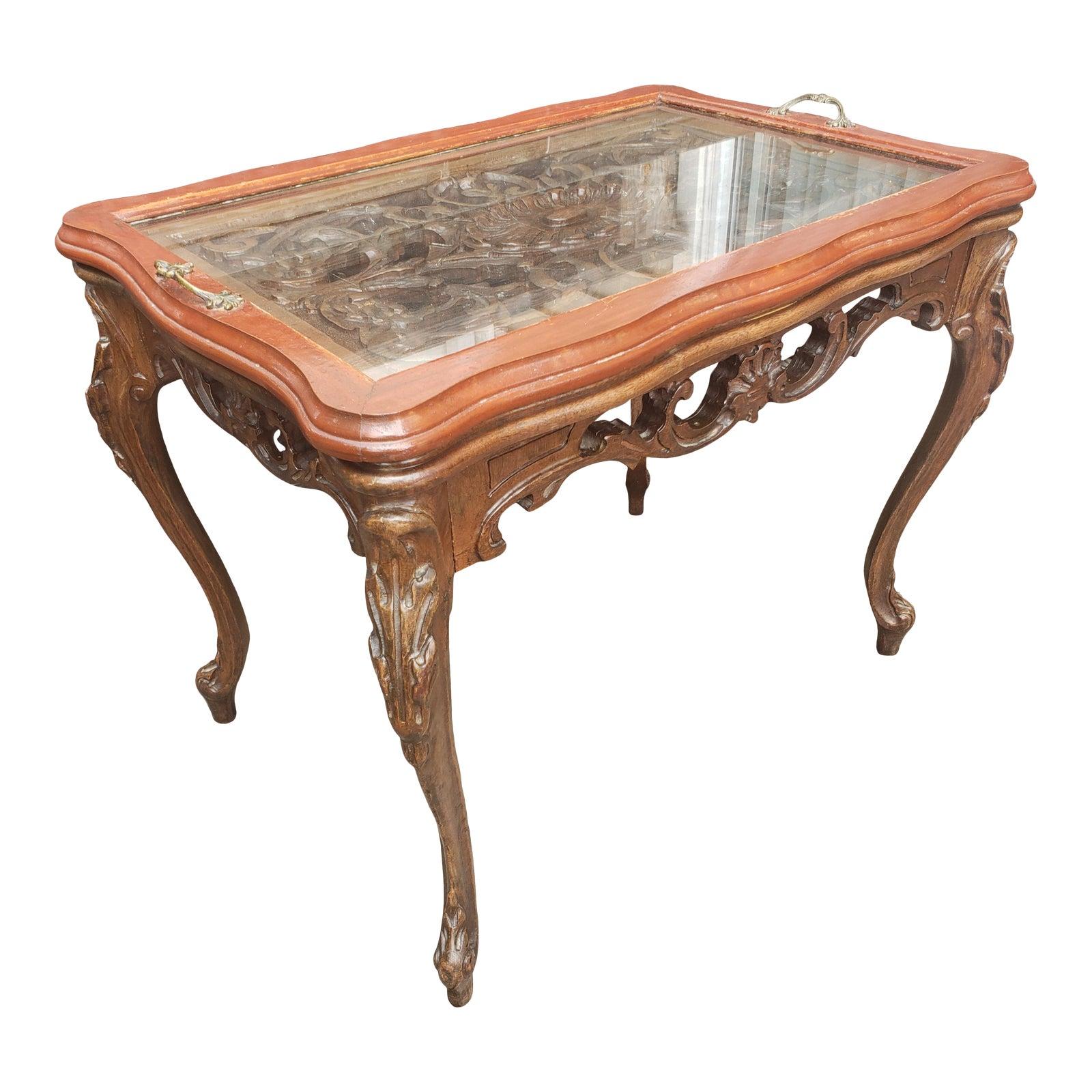 Early 1900s Hand Carved Walnut Tray Table For Sale