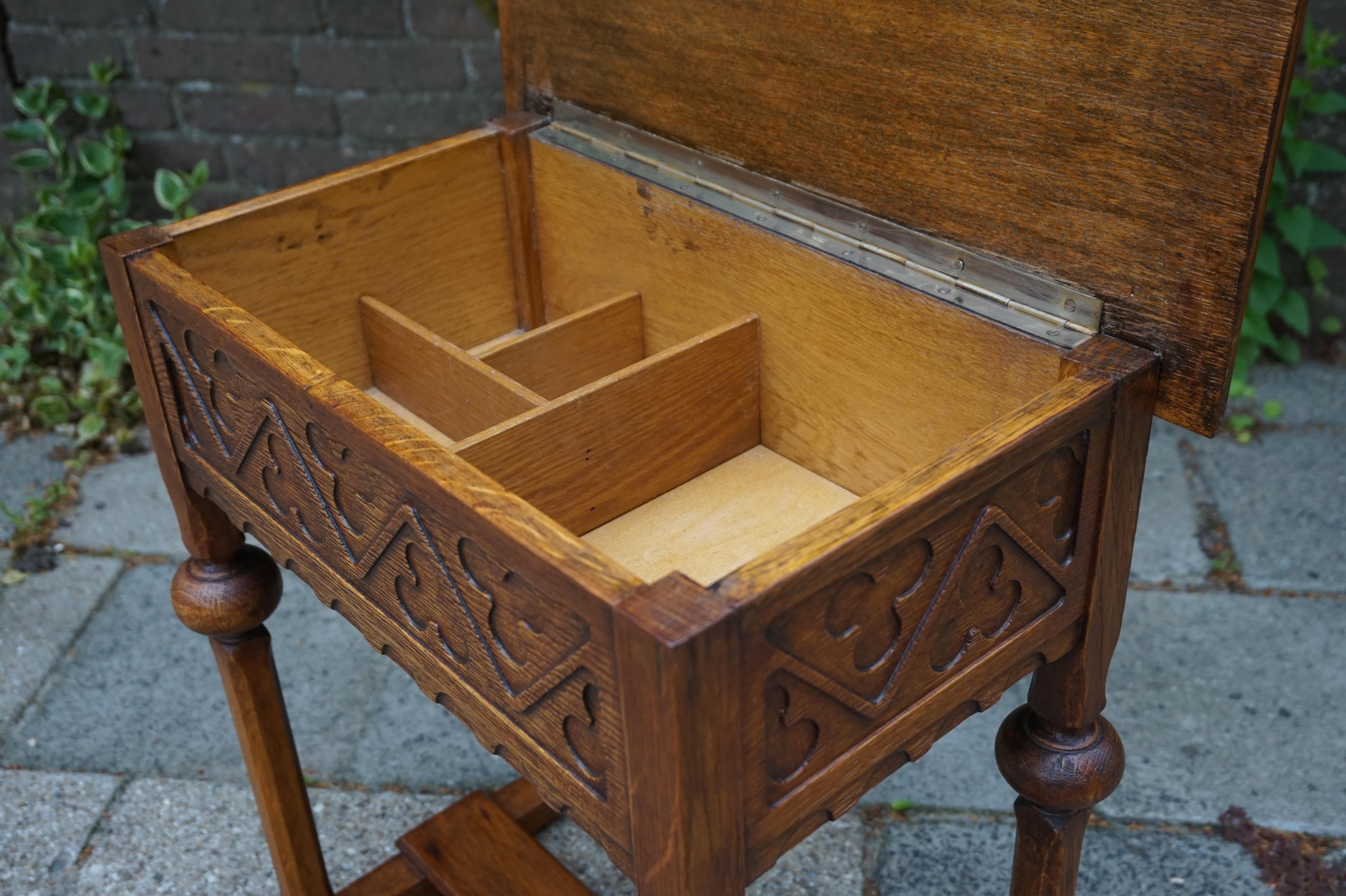 Dutch Early 1900s Handcrafted Gothic Revival Work or Side Table with Trefoil Decor