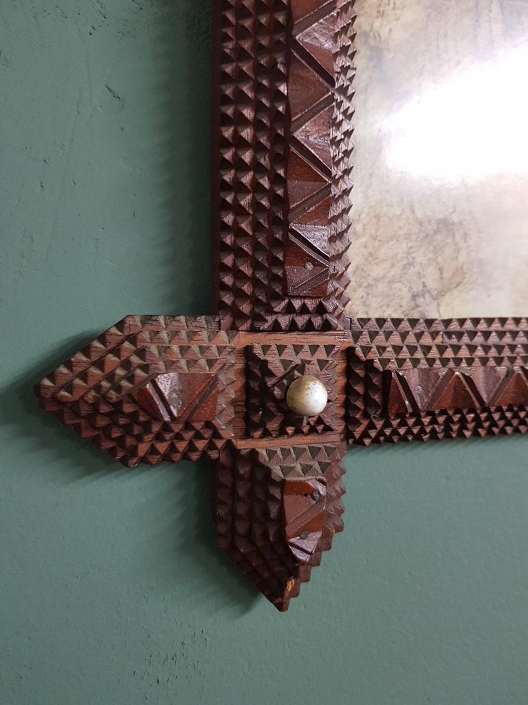 Early 1900s Handcrafted Wooden Tramp Art Picture Frame at 1stDibs