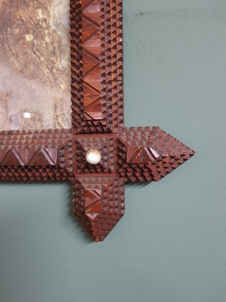 Early 1900s Handcrafted Wooden Tramp Art Picture Frame at 1stDibs