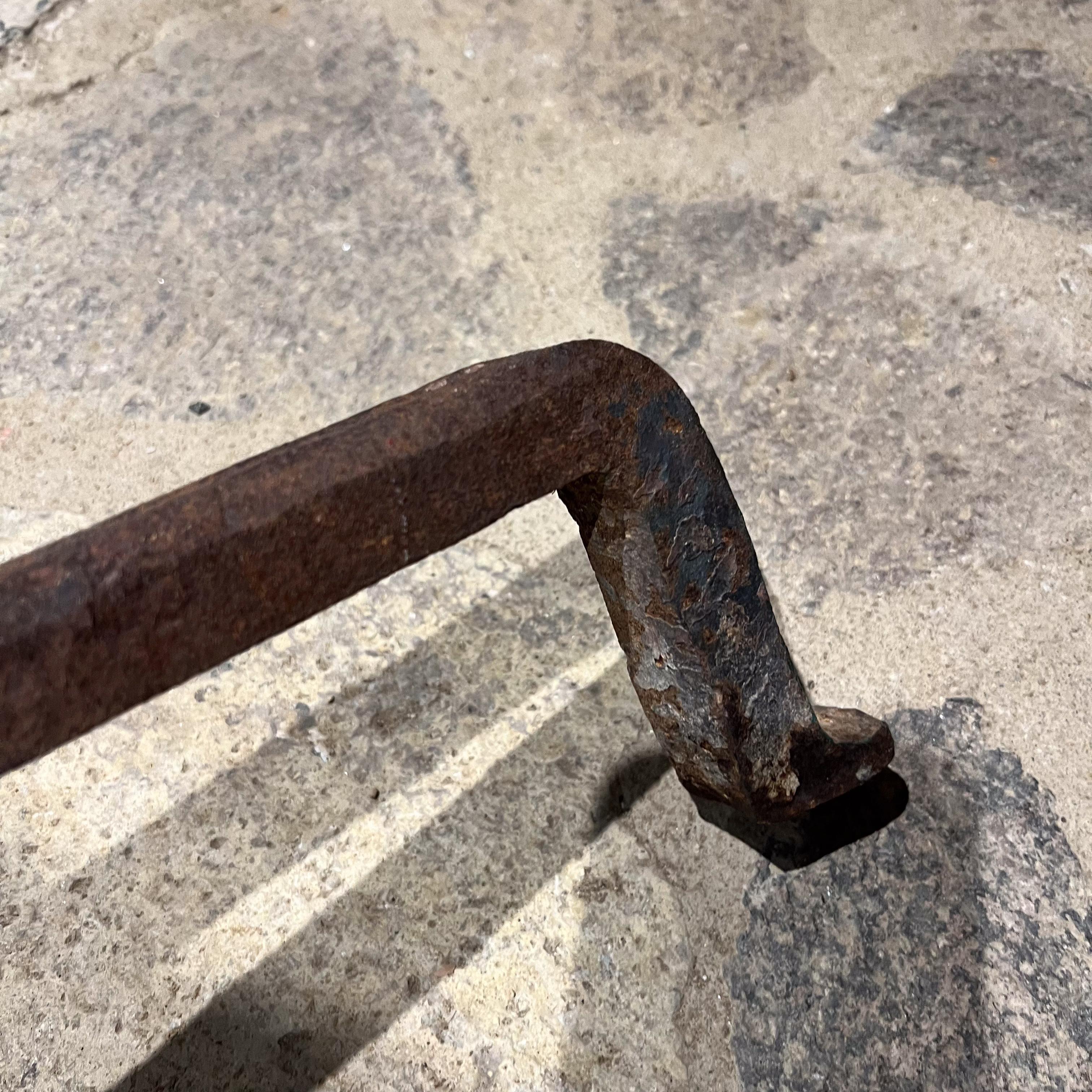 Early 1900s Hand Forged Iron Textured Andiron and Candleholder For Sale 4