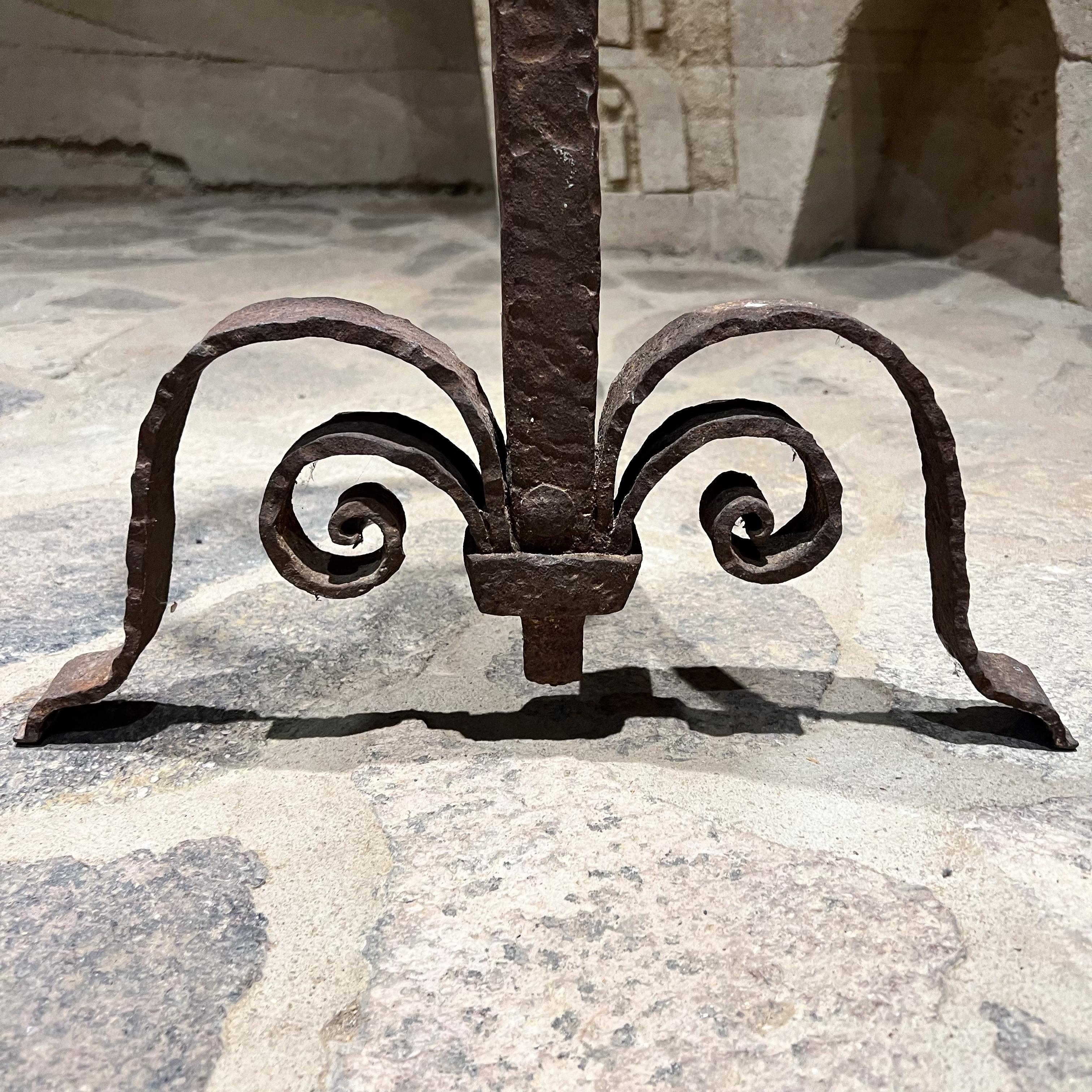 Early 1900s Hand Forged Iron Textured Andiron and Candleholder For Sale 1
