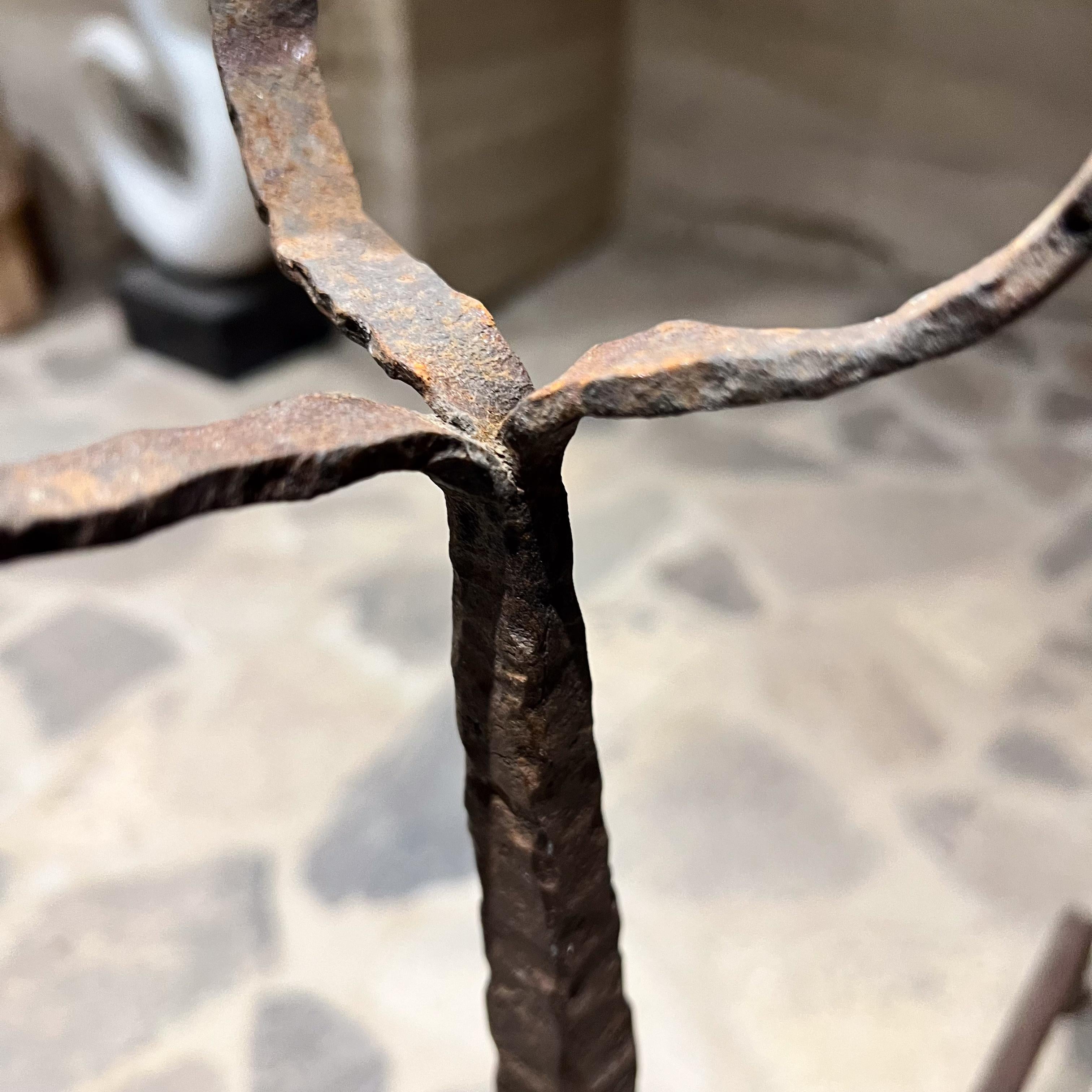 Early 1900s Hand Forged Iron Textured Andiron and Candleholder For Sale 3