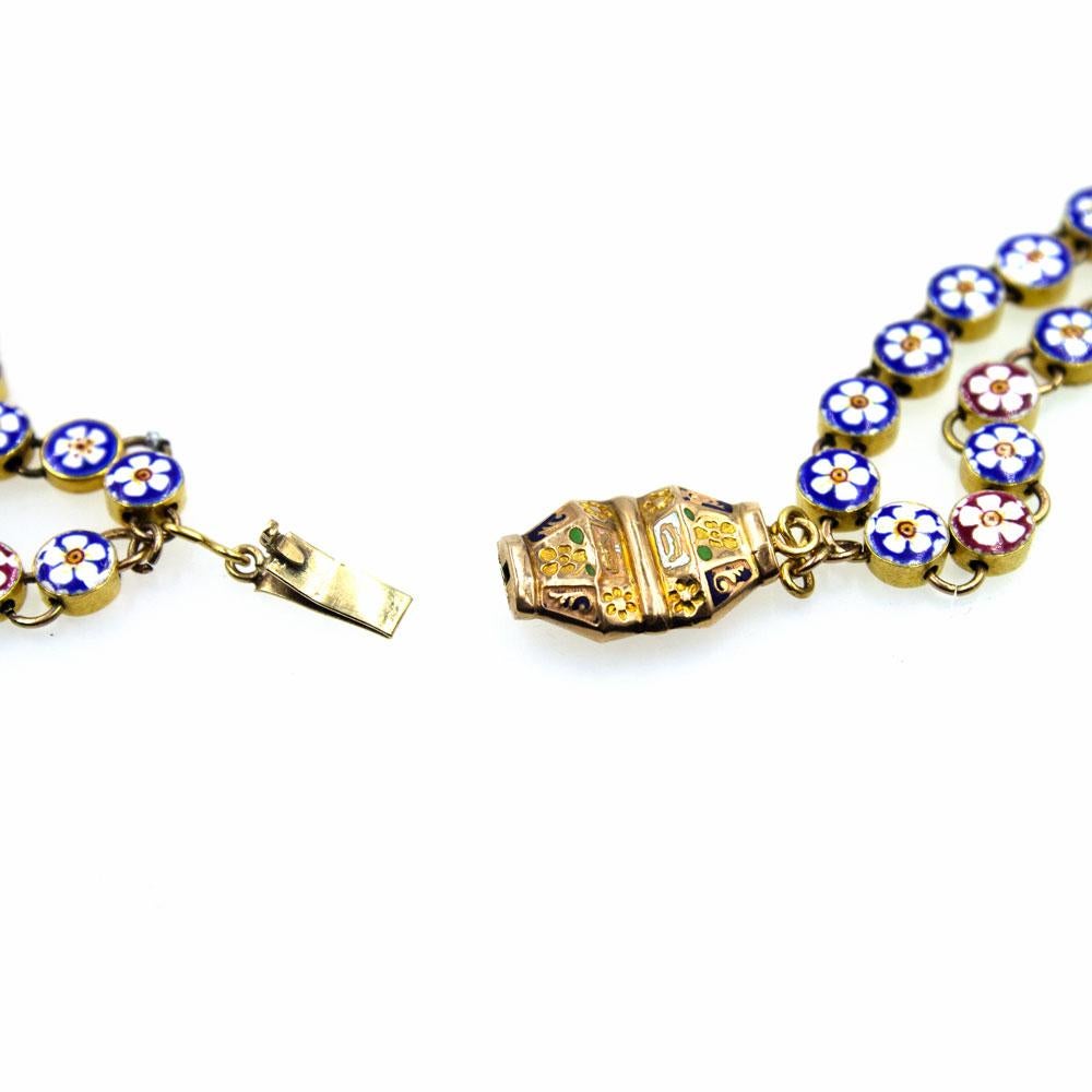 Artisan Russian Antique Handcrafted Enamel 20 Karat Yellow Gold Necklace