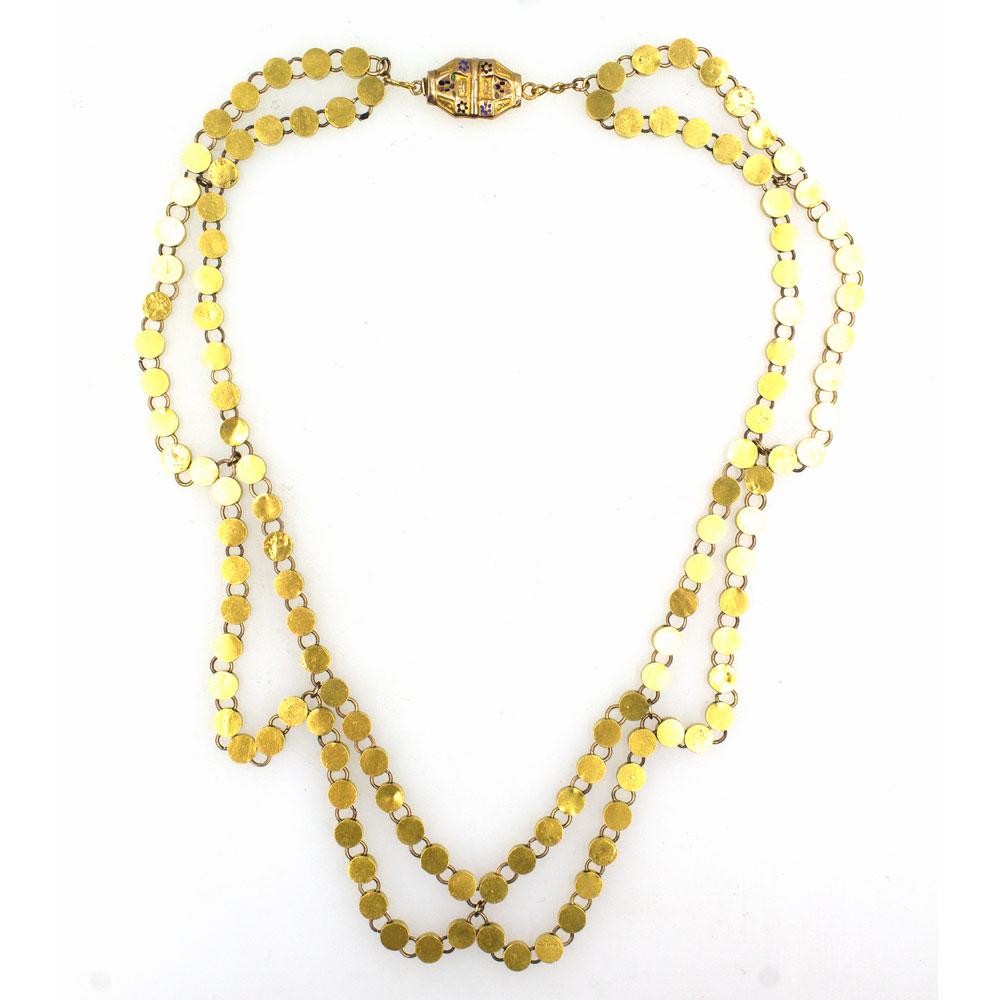 Russian Antique Handcrafted Enamel 20 Karat Yellow Gold Necklace In Good Condition In Boca Raton, FL