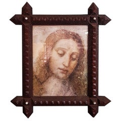 Early 1900s Handcrafted Wooden Tramp Art Picture Frame