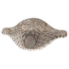 Early 1900s Handcut Heavy Etched Queens Lace Detailed Crystal Fruit Bowl Basket
