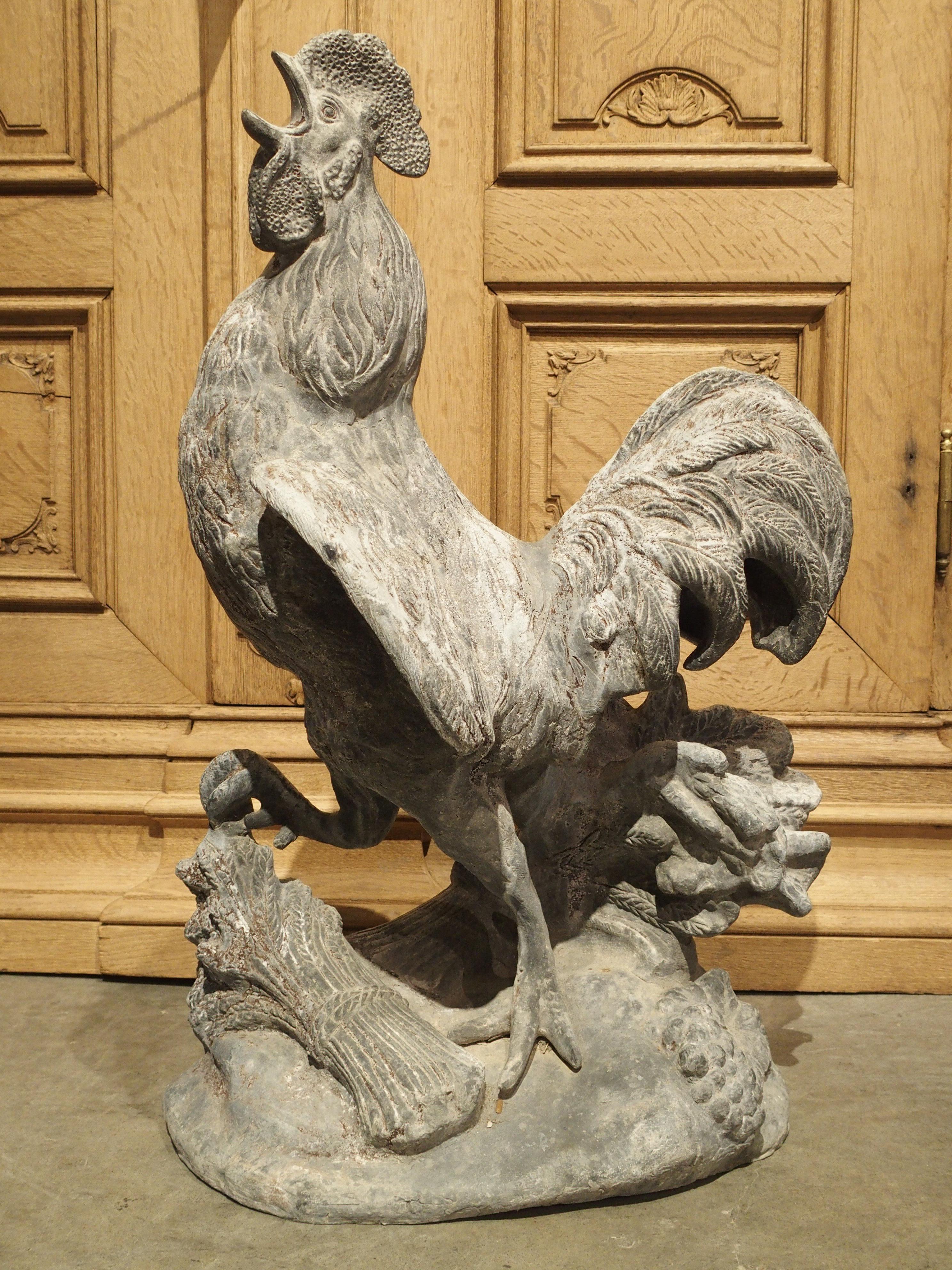 Early 1900s Heavy Lead Rooster Sculpture from France 9