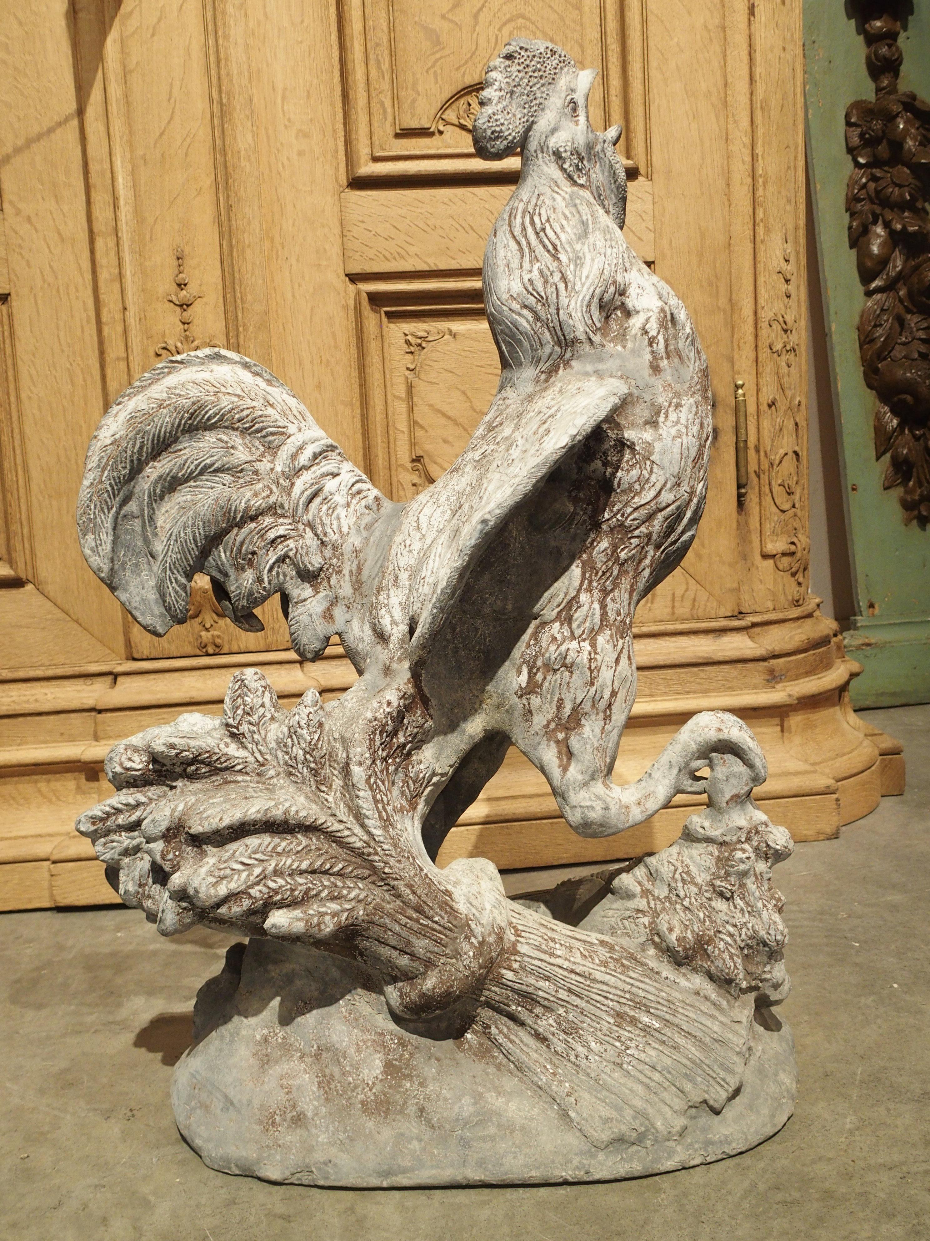 Early 1900s Heavy Lead Rooster Sculpture from France 3