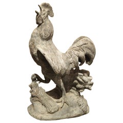 Early 1900s Heavy Lead Rooster Sculpture from France