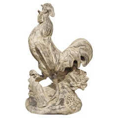 Early 1900s Heavy Lead Rooster Sculpture from France
