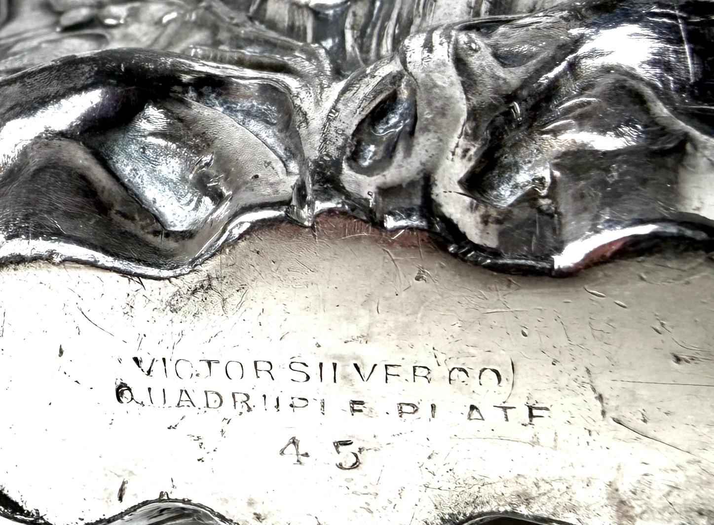 Art Nouveau Early 1900's Highly Decorated Silver Plated Flask. Victor Silver Co. Ca. 1905 For Sale