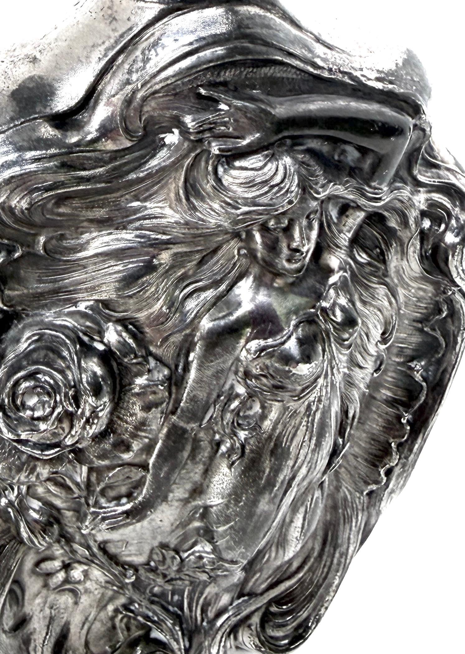 Repoussé Early 1900's Highly Decorated Silver Plated Flask. Victor Silver Co. Ca. 1905 For Sale