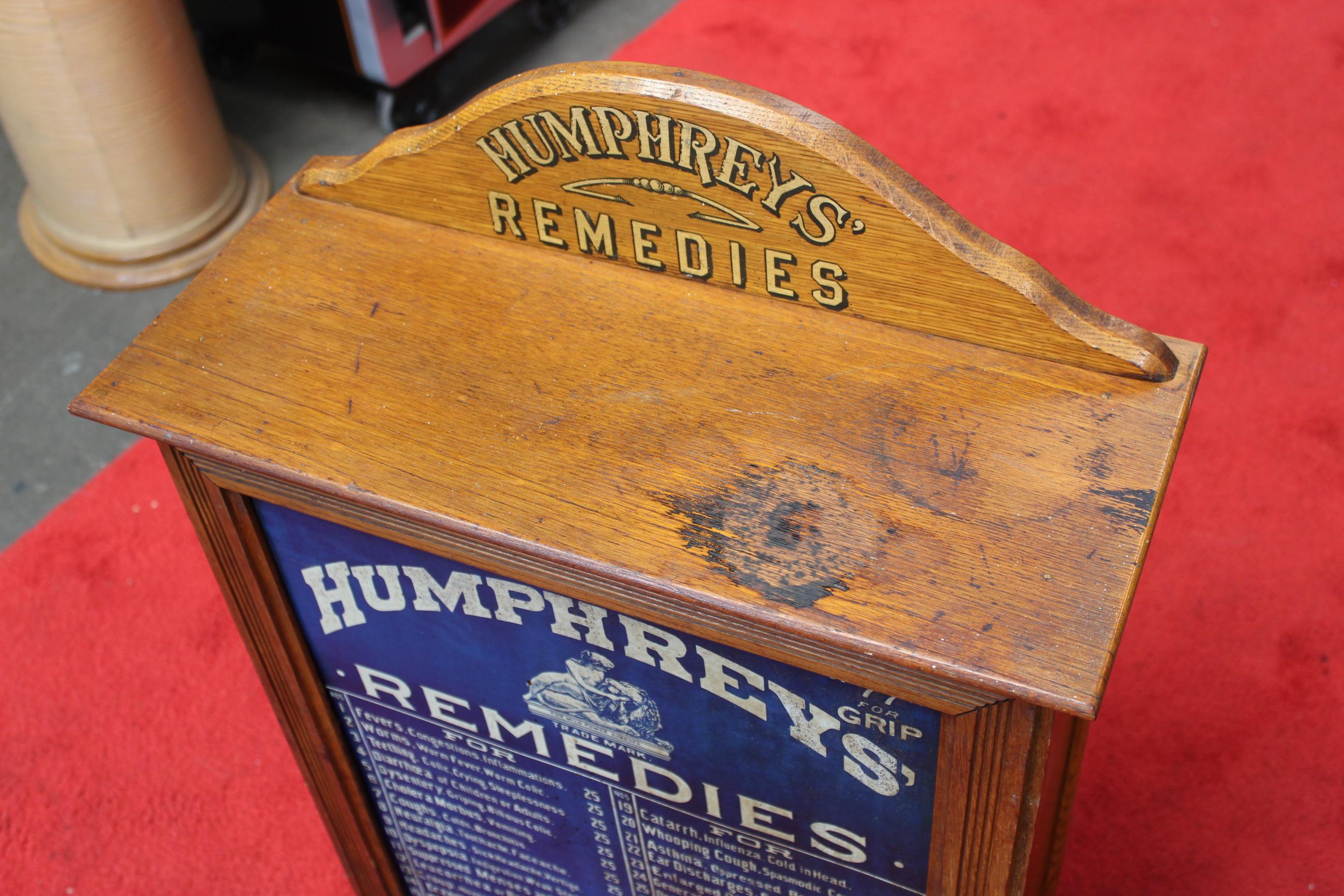 Early 1900s Humphrey's Remedies Store Display Cabinet In Fair Condition For Sale In Orange, CA