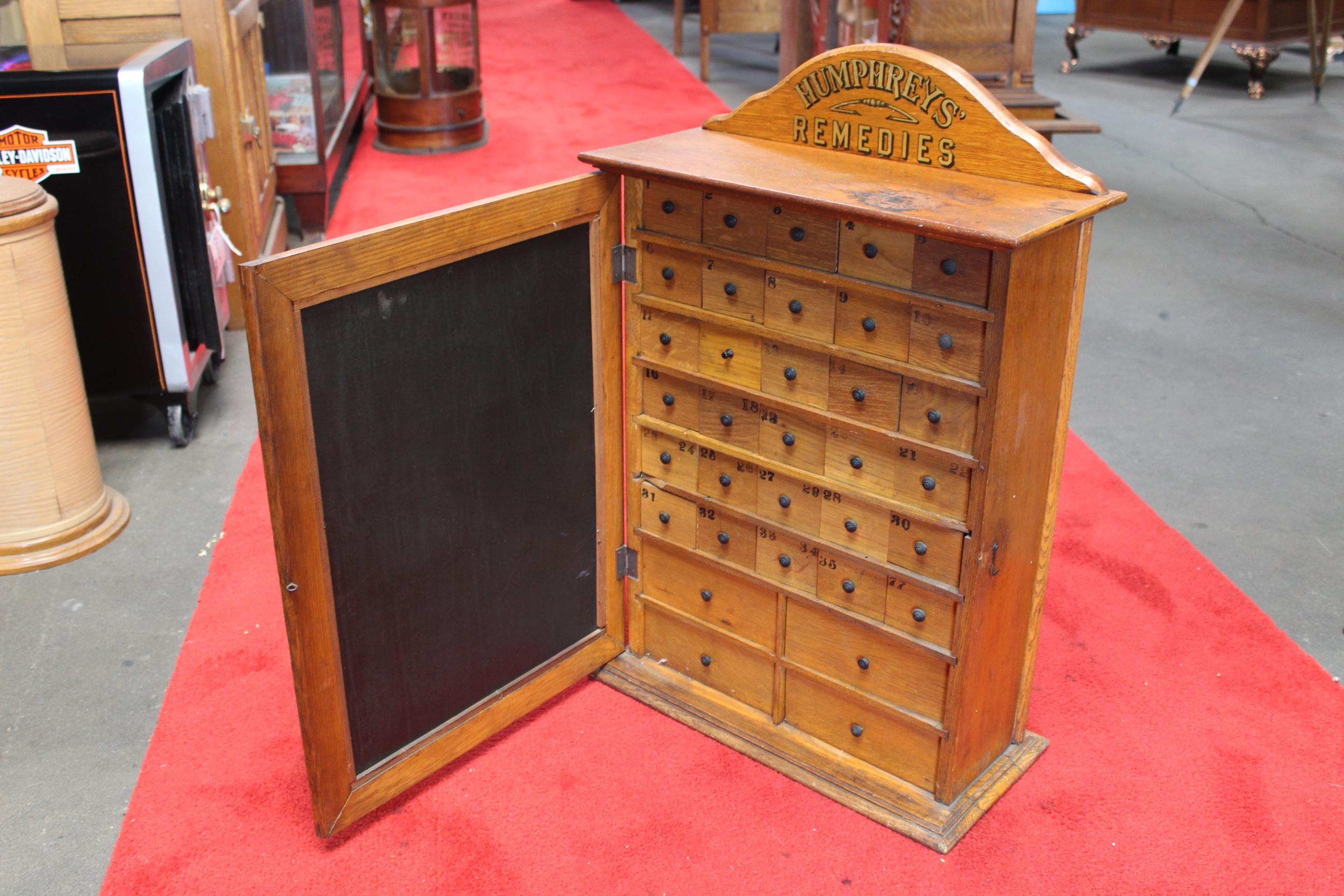 20th Century Early 1900s Humphrey's Remedies Store Display Cabinet For Sale