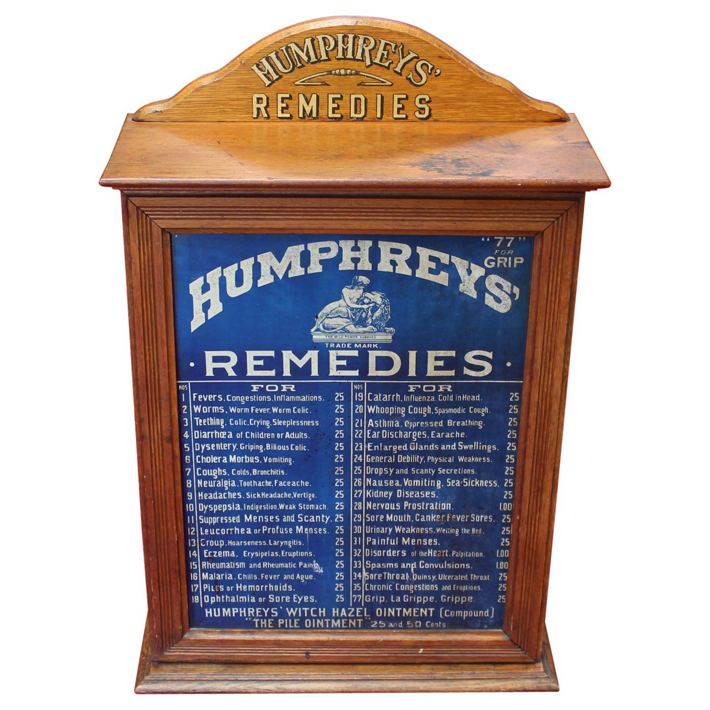 Early 1900s Humphrey's Remedies Store Display Cabinet For Sale