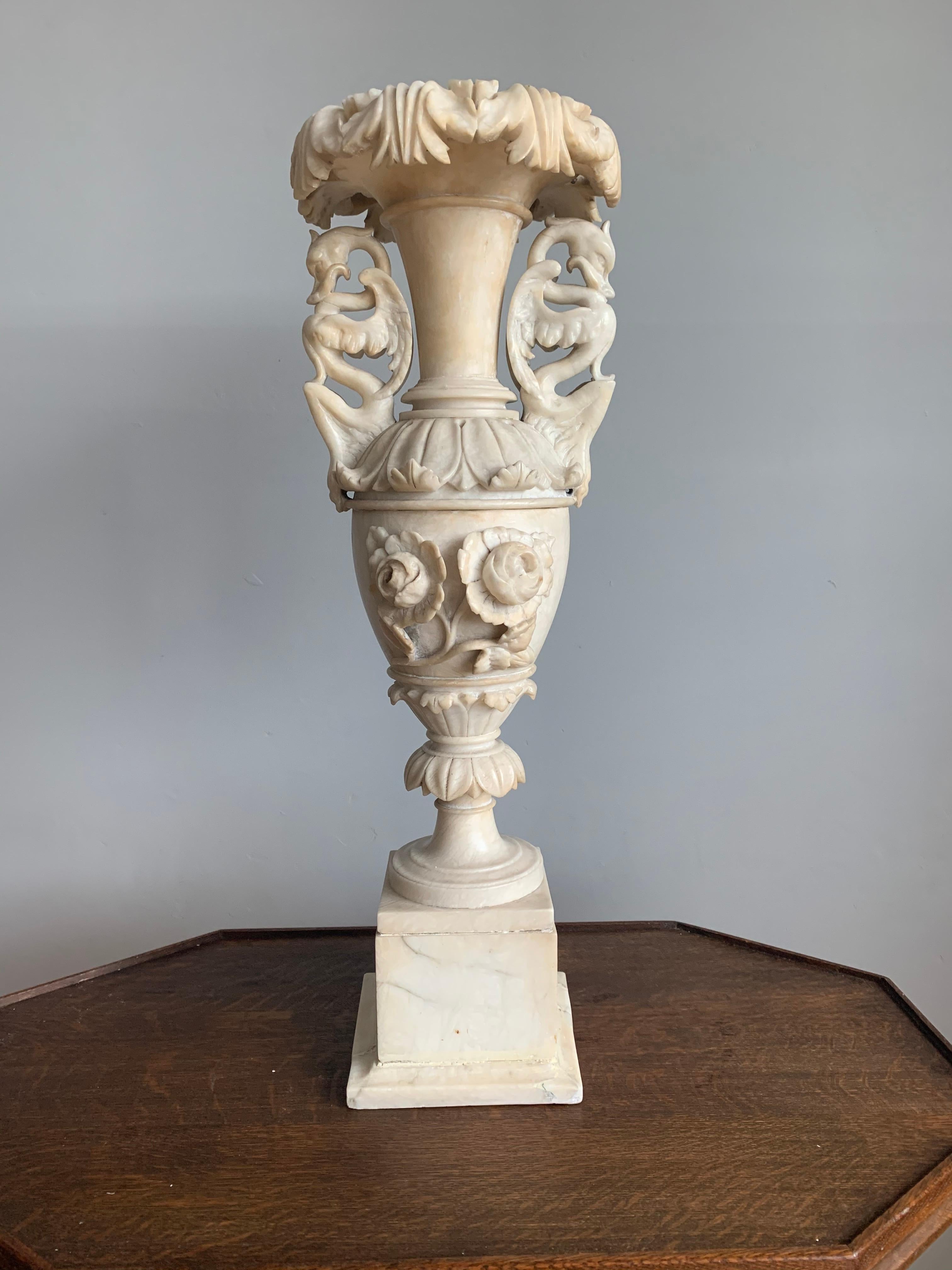 Early 1900s Impressive and Finely Hand Carved Antique Alabaster Ornamental Vase 3