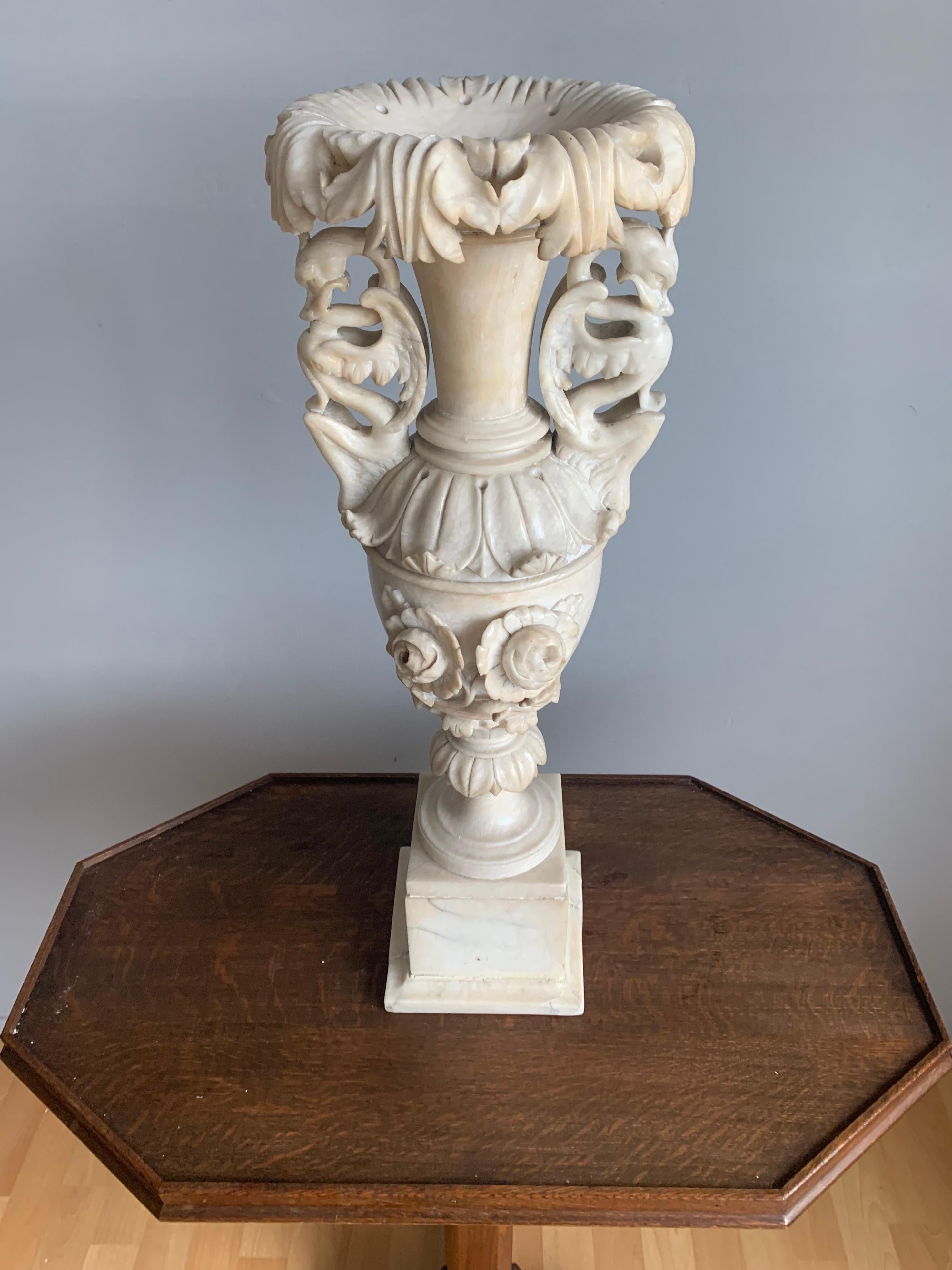 Early 1900s Impressive and Finely Hand Carved Antique Alabaster Ornamental Vase 4