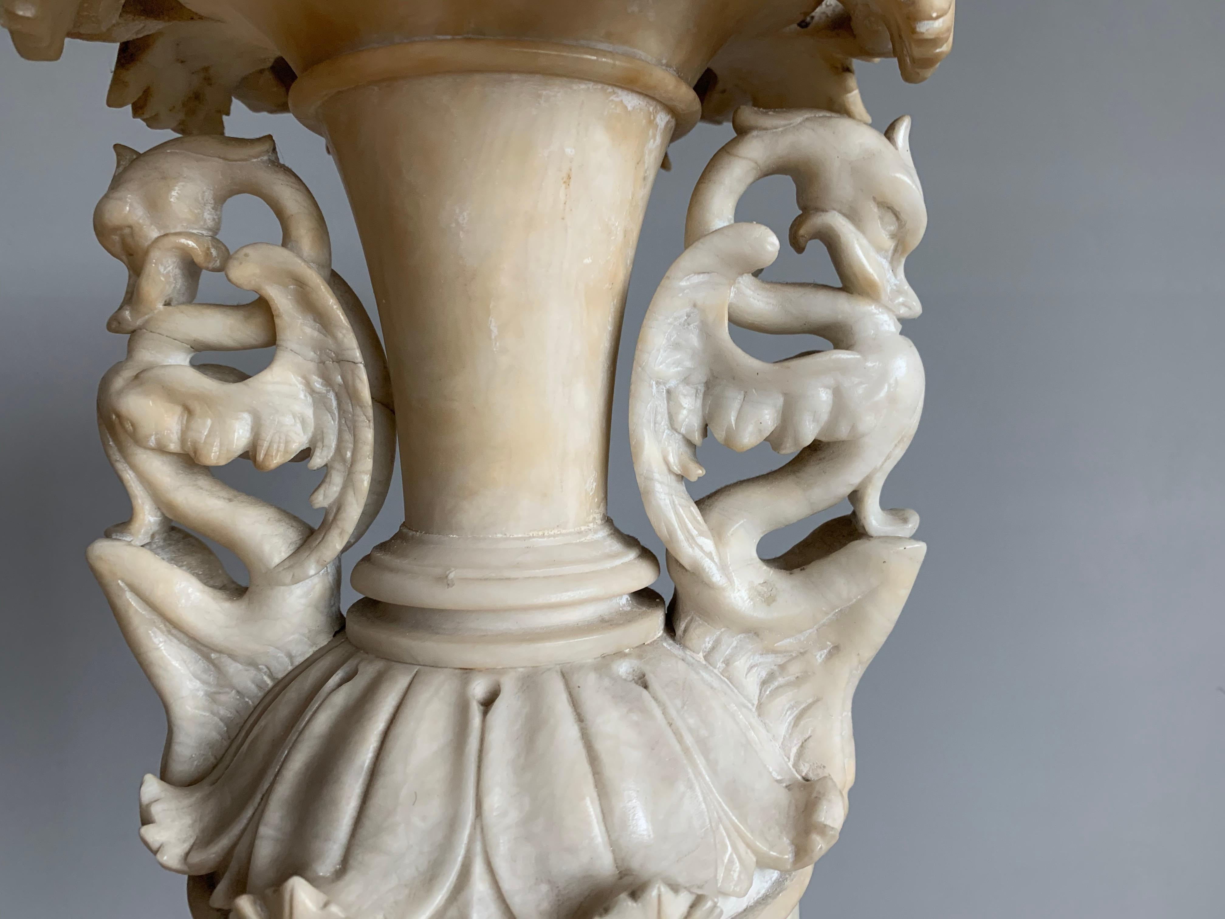 Early 1900s Impressive and Finely Hand Carved Antique Alabaster Ornamental Vase 5