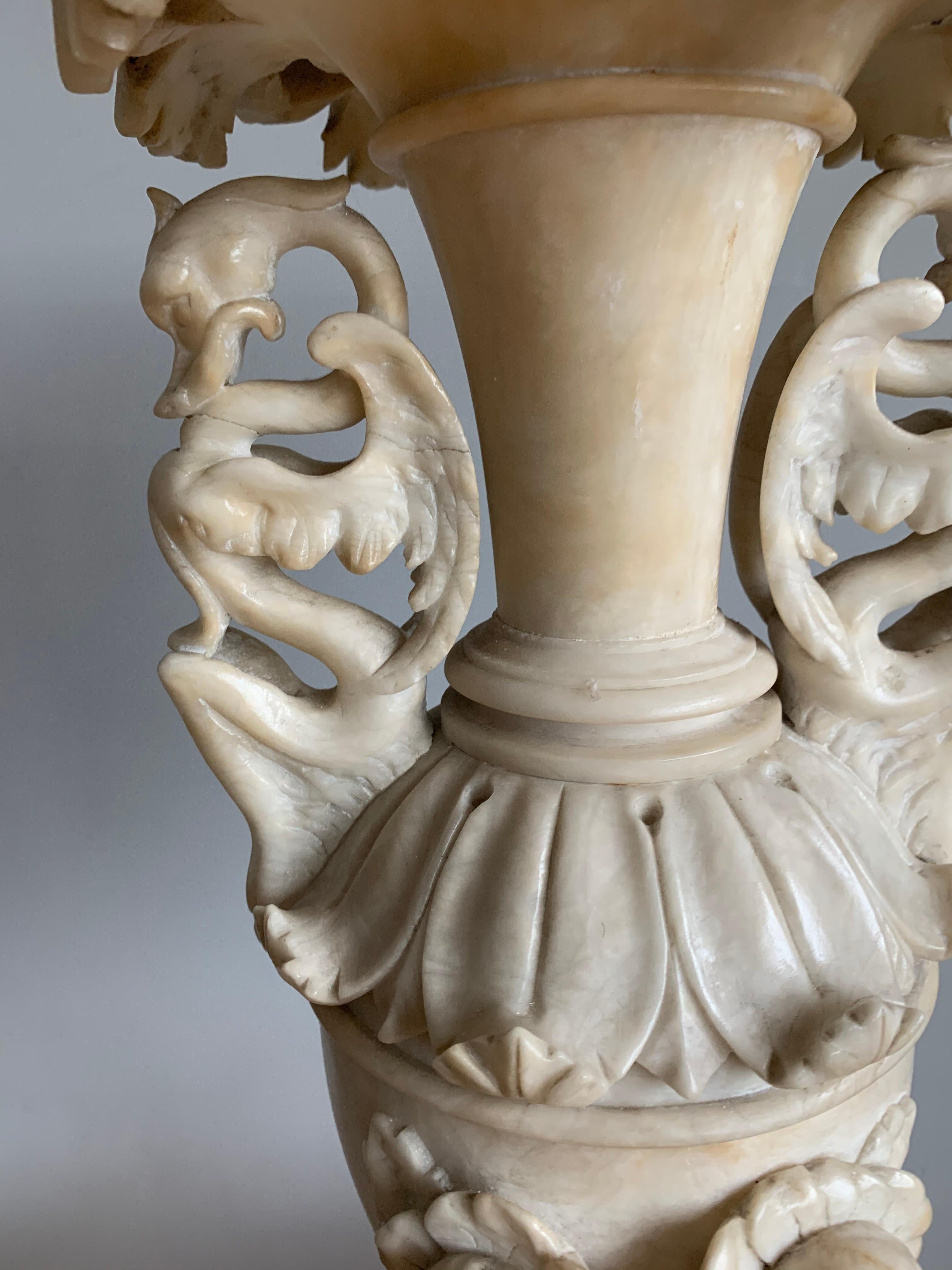 Early 1900s Impressive and Finely Hand Carved Antique Alabaster Ornamental Vase 6