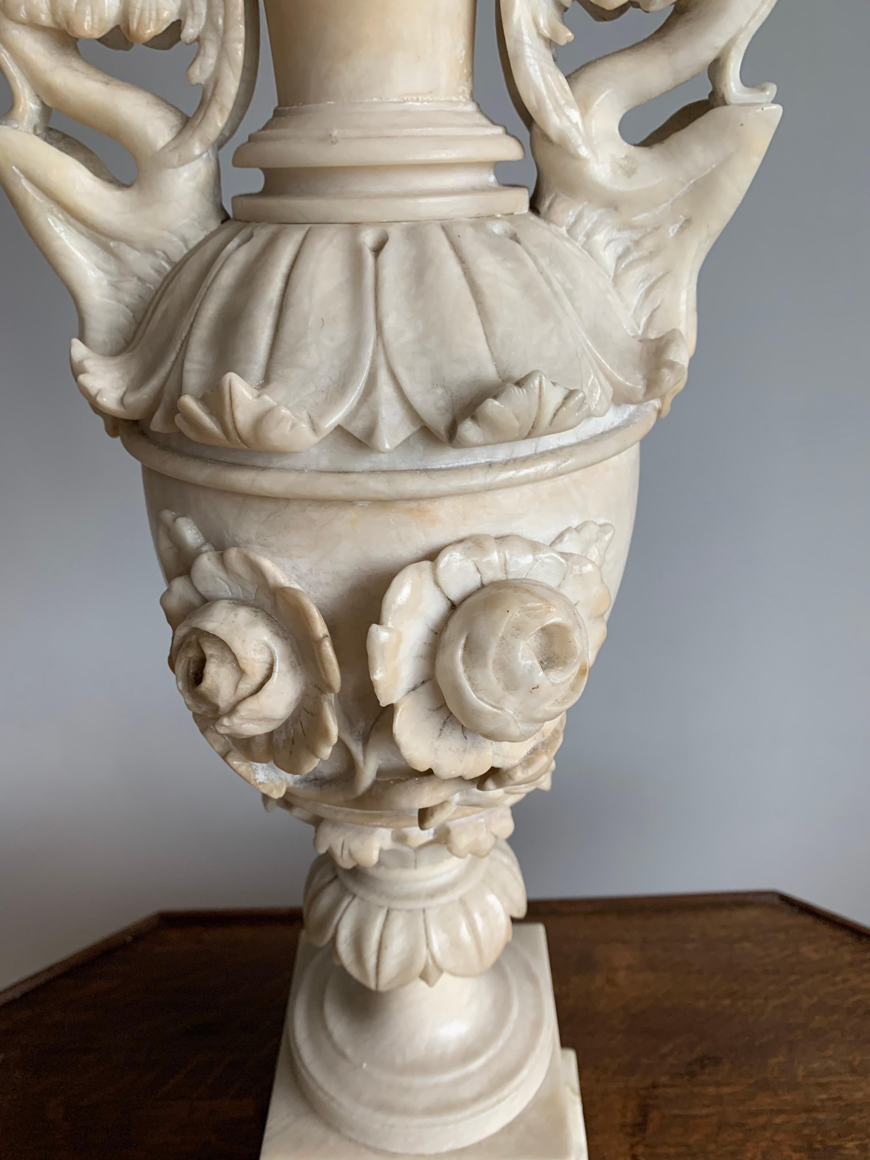 Early 1900s Impressive and Finely Hand Carved Antique Alabaster Ornamental Vase 7