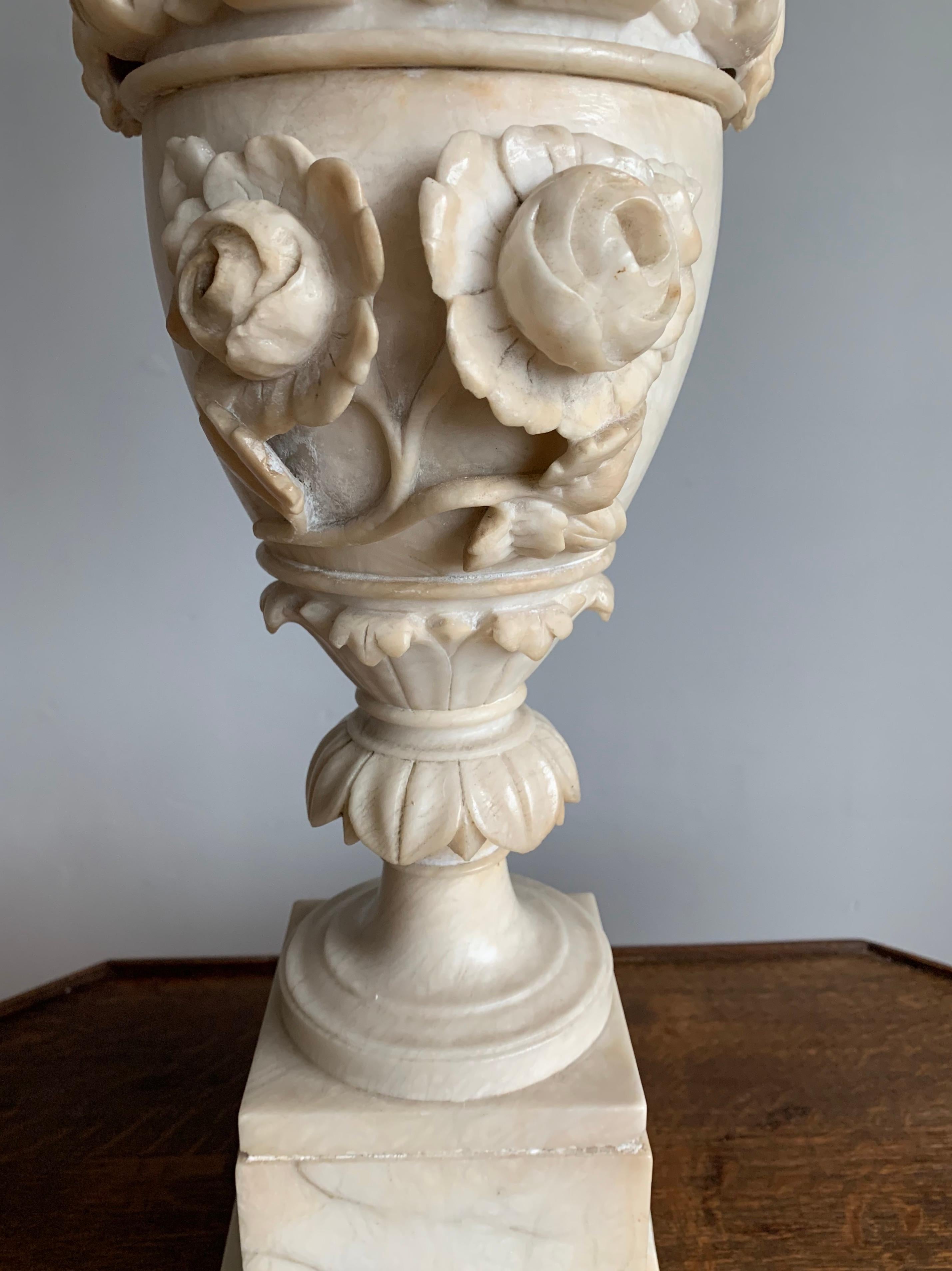 Early 1900s Impressive and Finely Hand Carved Antique Alabaster Ornamental Vase 8