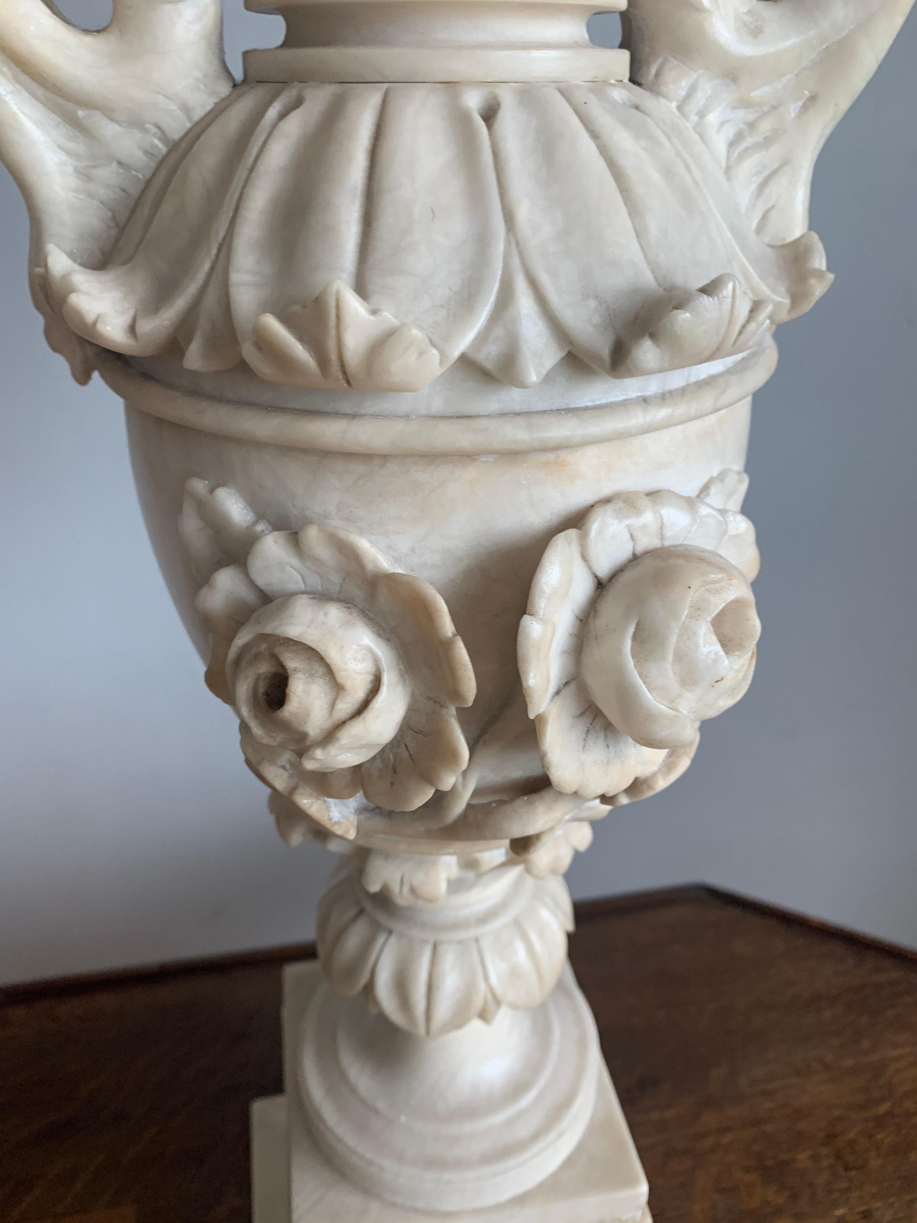 Early 1900s Impressive and Finely Hand Carved Antique Alabaster Ornamental Vase 9