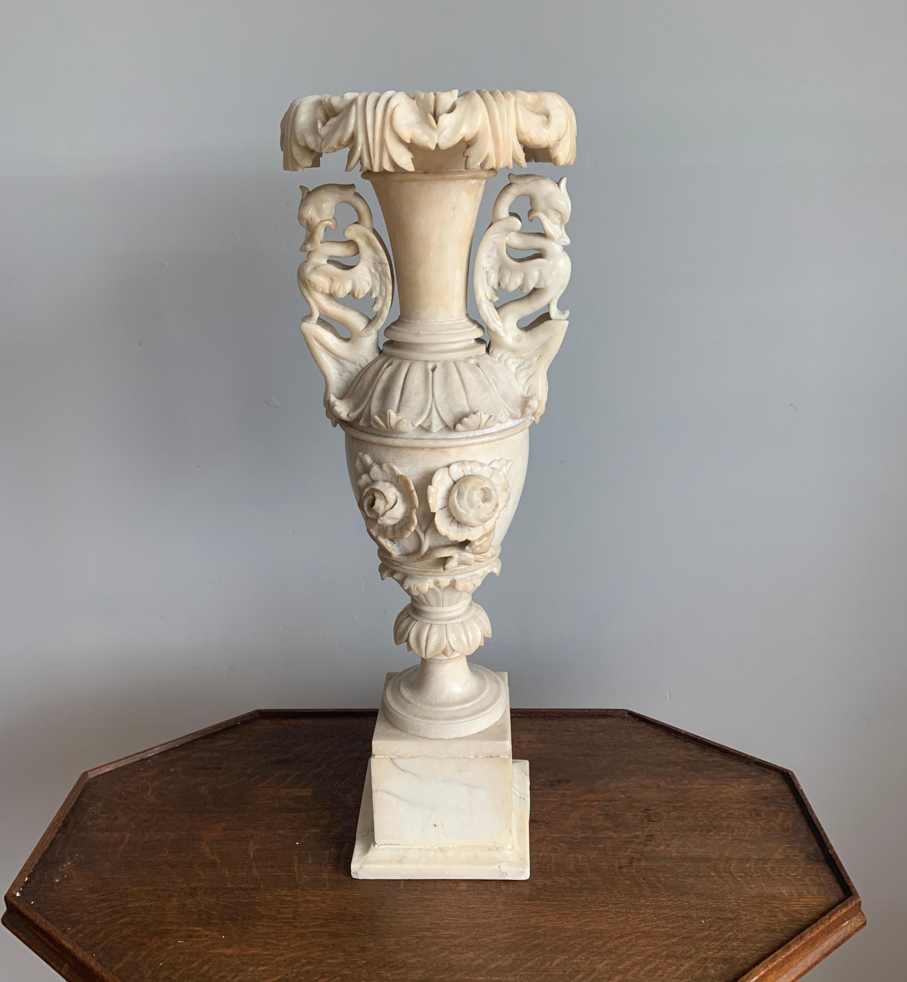 Early 1900s Impressive and Finely Hand Carved Antique Alabaster Ornamental Vase 12