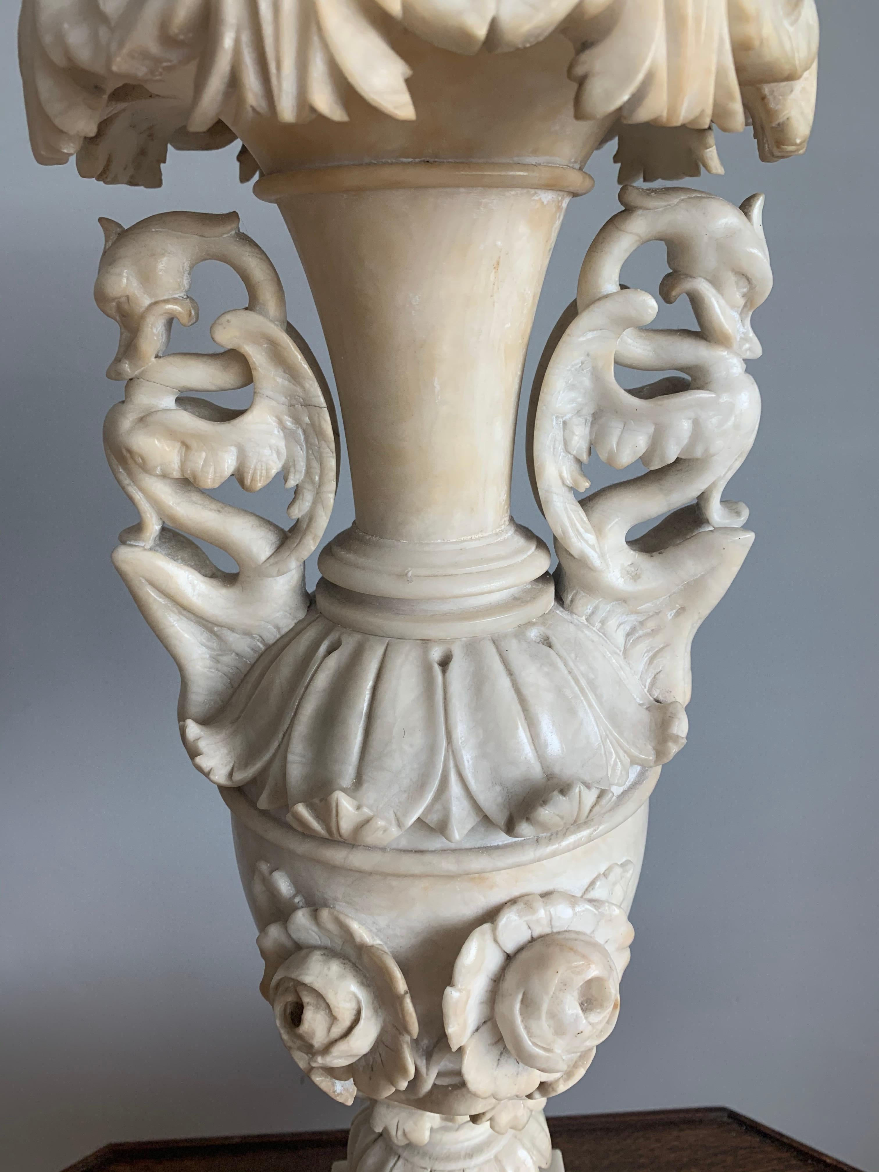 Arts and Crafts Early 1900s Impressive and Finely Hand Carved Antique Alabaster Ornamental Vase