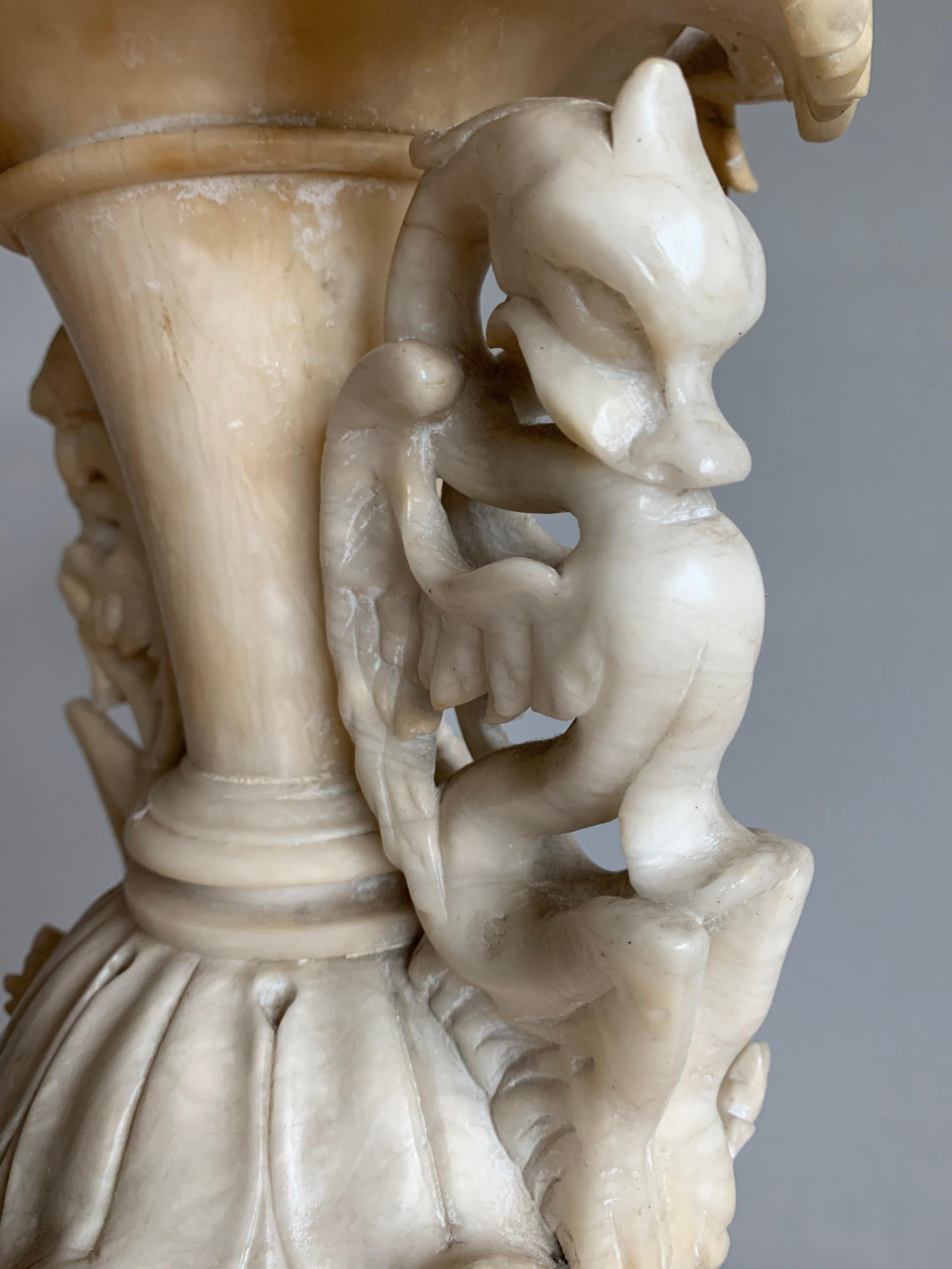 20th Century Early 1900s Impressive and Finely Hand Carved Antique Alabaster Ornamental Vase