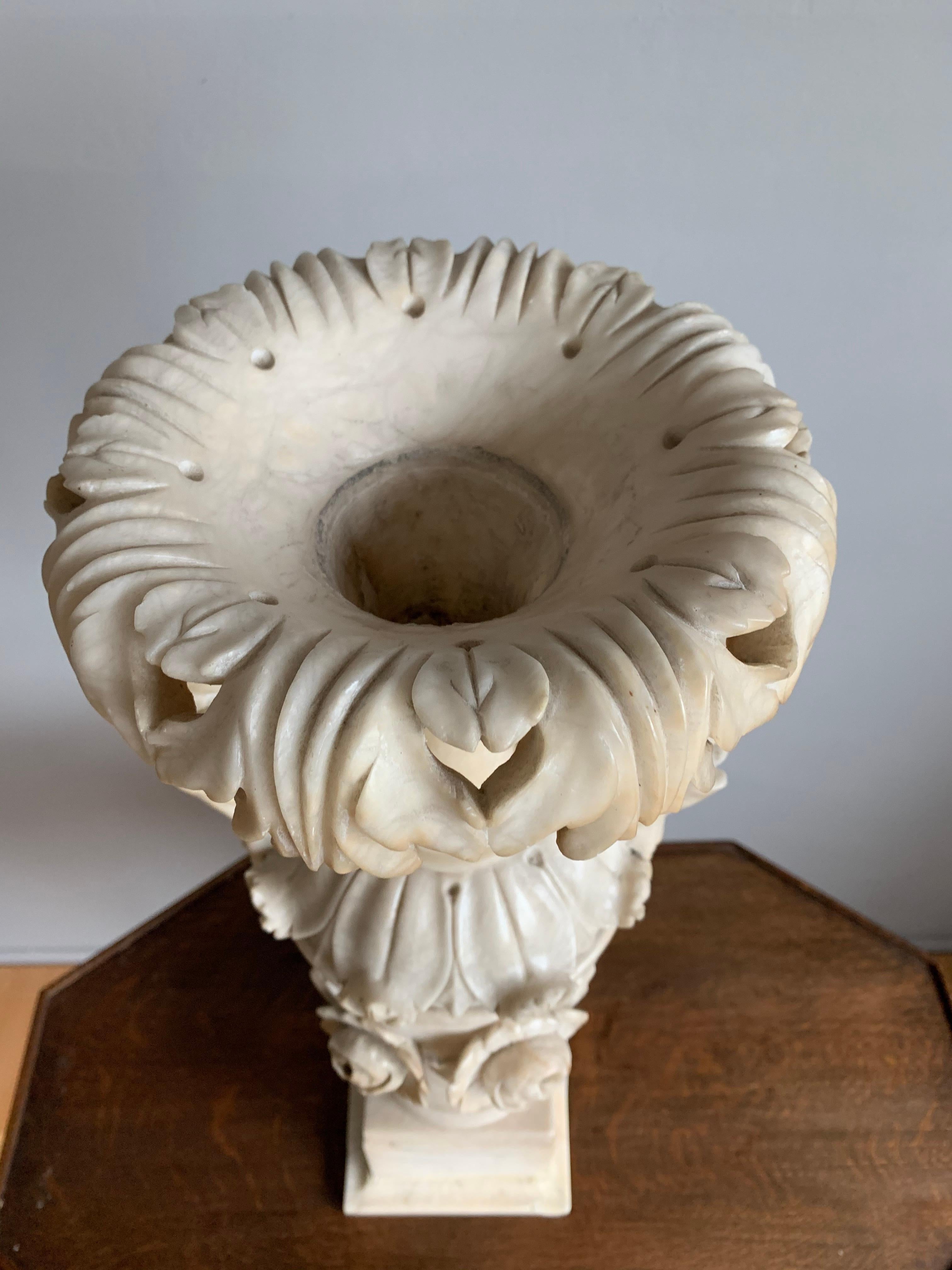 Early 1900s Impressive and Finely Hand Carved Antique Alabaster Ornamental Vase 1