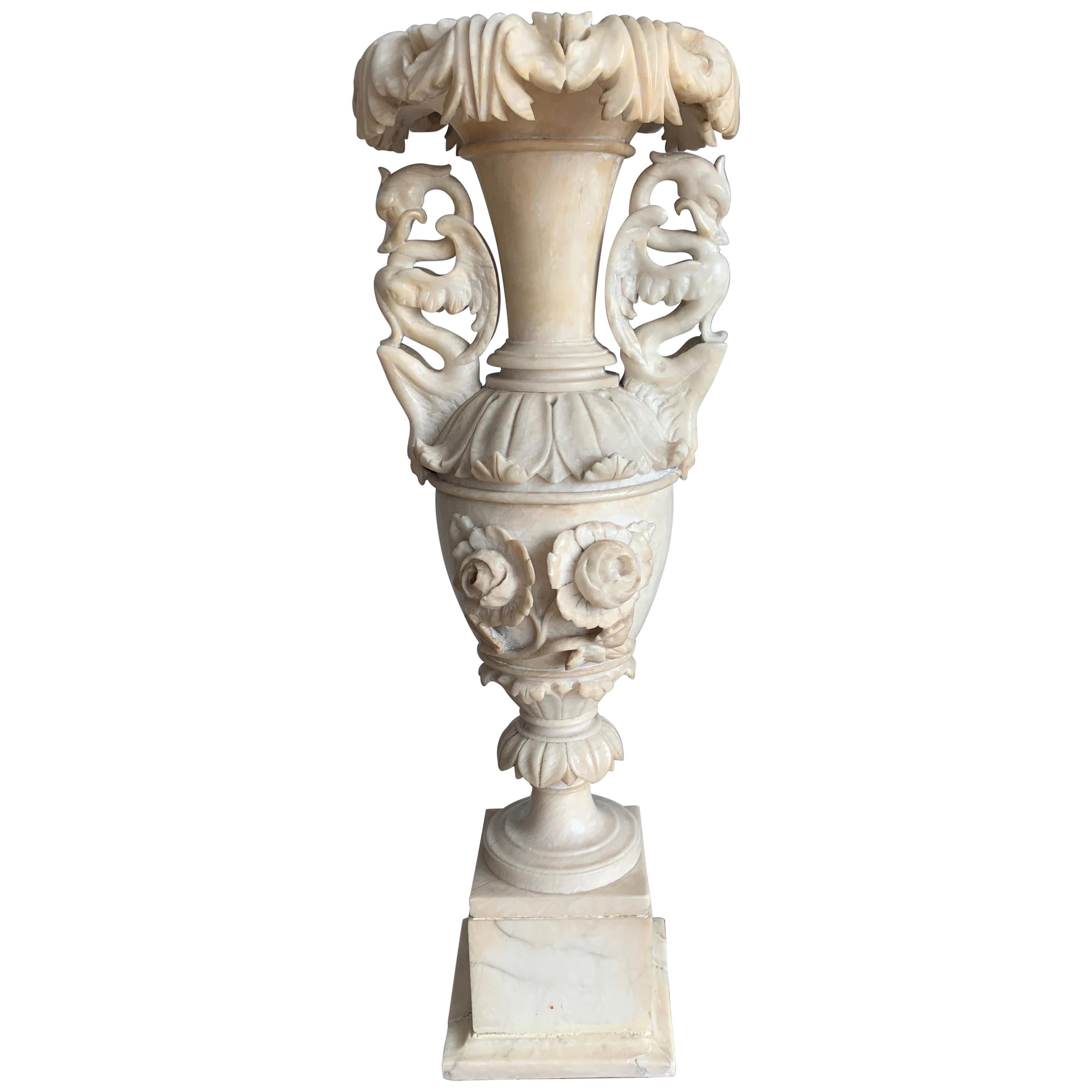 Early 1900s Impressive and Finely Hand Carved Antique Alabaster Ornamental Vase