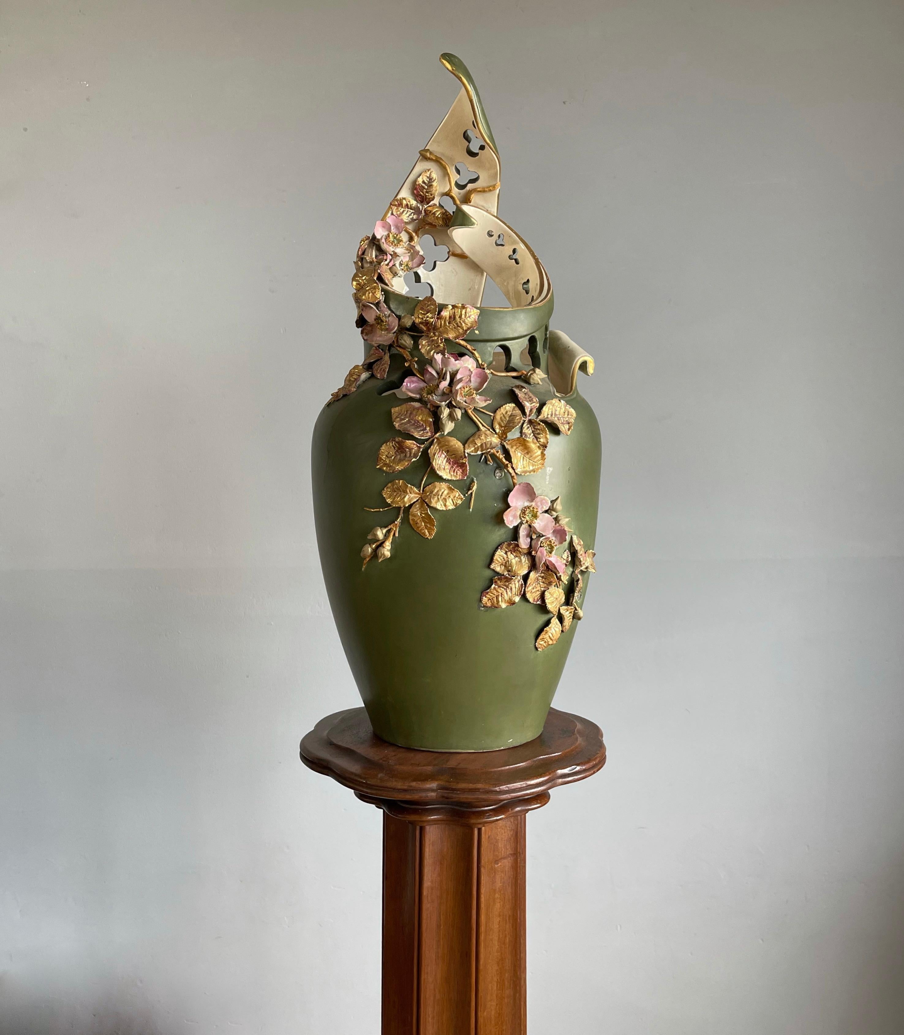 European Early 1900s Impressive and Finely Handcrafted Antique Gothic Art Porcelain Vase For Sale