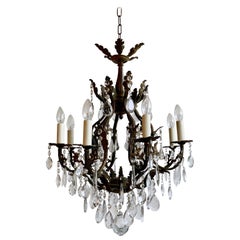 Antique Early 1900s Italian Birdcage Chandelier with a Mix of Crystal and Glass Drops