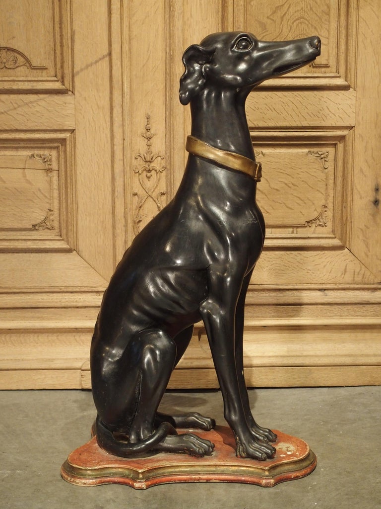 Early 1900s Italian Carved and Painted Greyhound Statue For Sale at 1stDibs