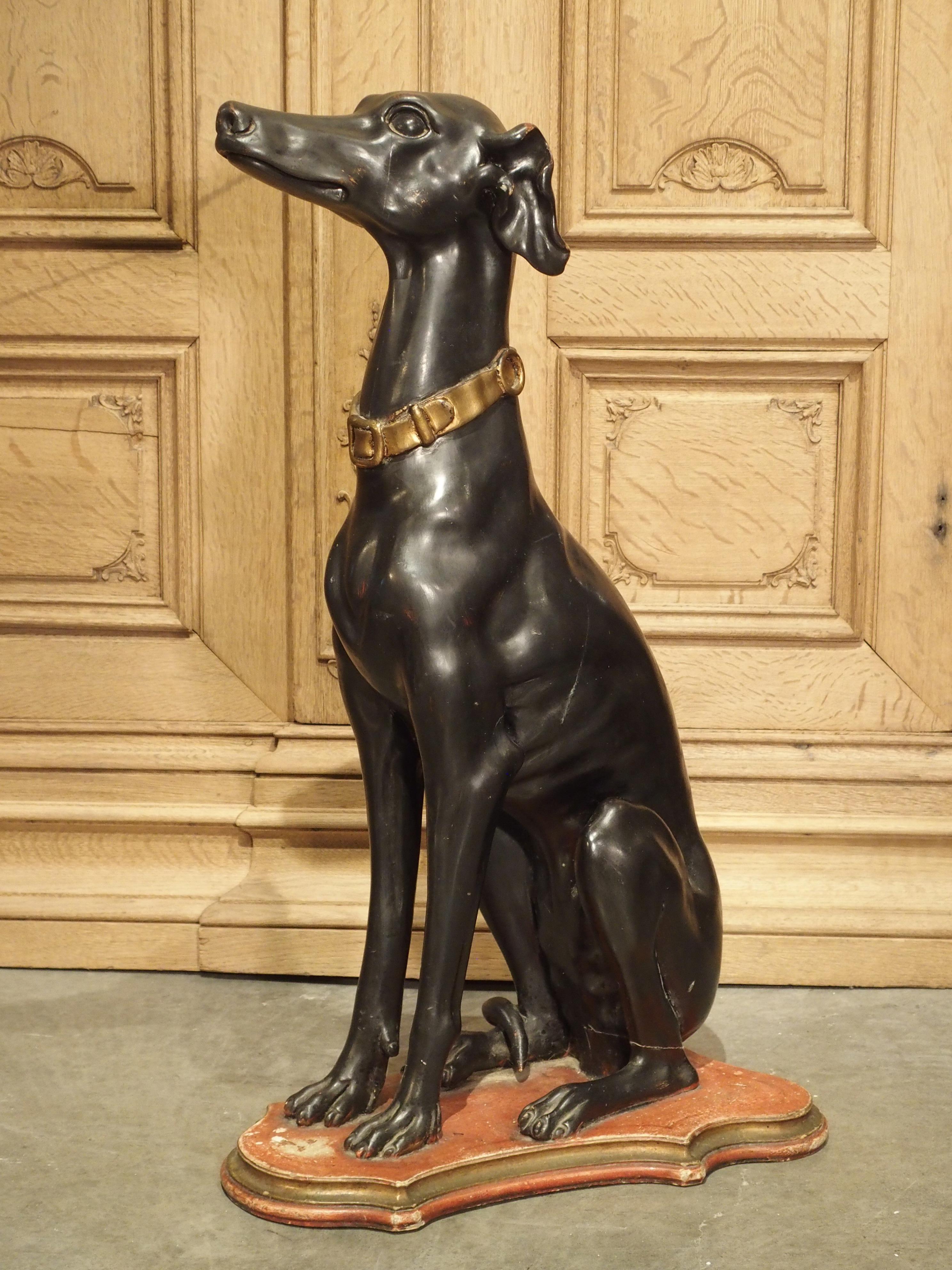 Early 1900s Italian Carved and Painted Greyhound Statue 13