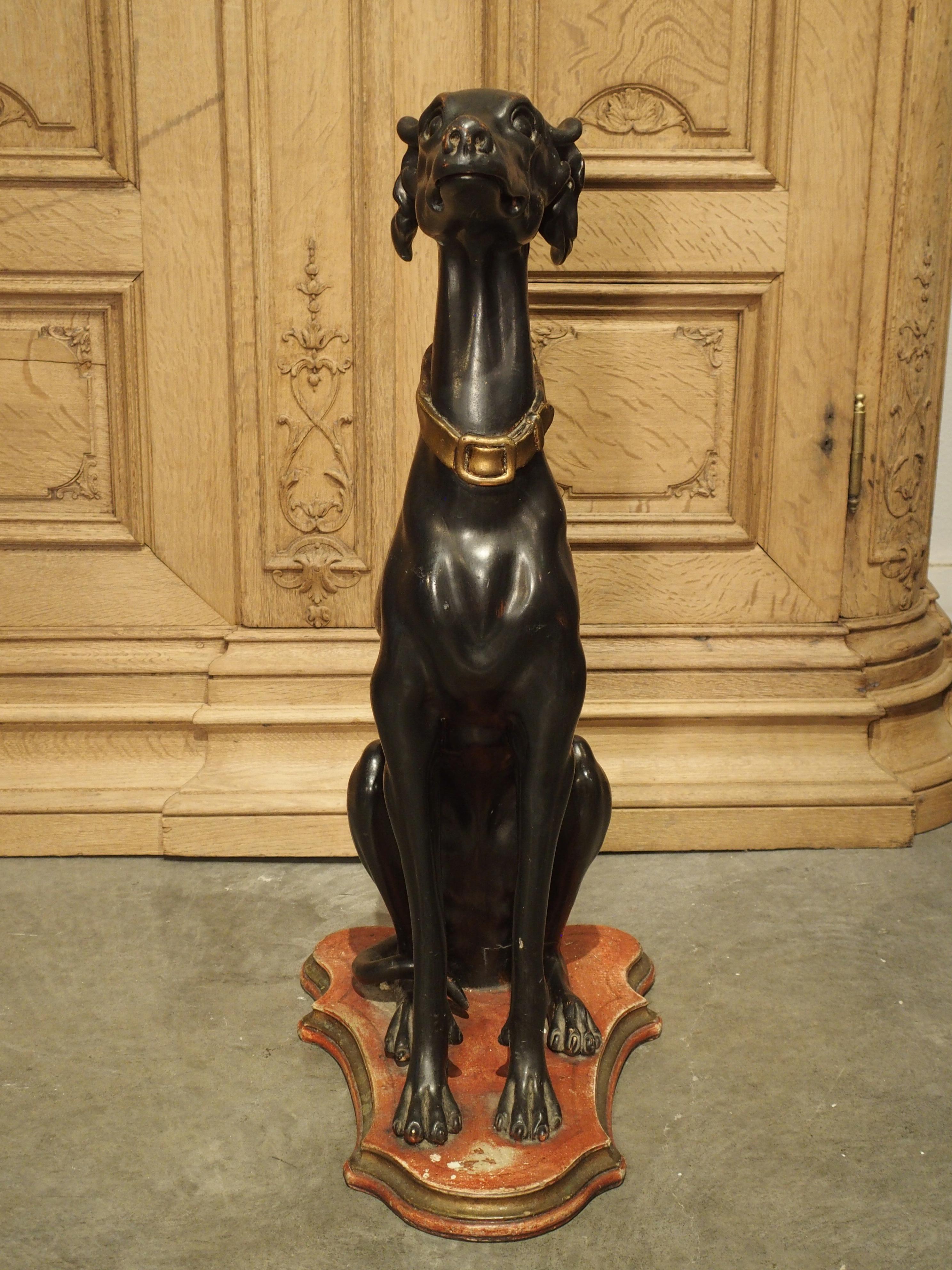 Wood Early 1900s Italian Carved and Painted Greyhound Statue
