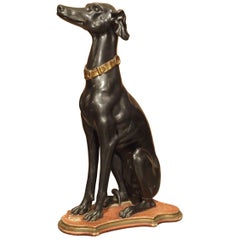 Early 1900s Italian Carved and Painted Greyhound Statue