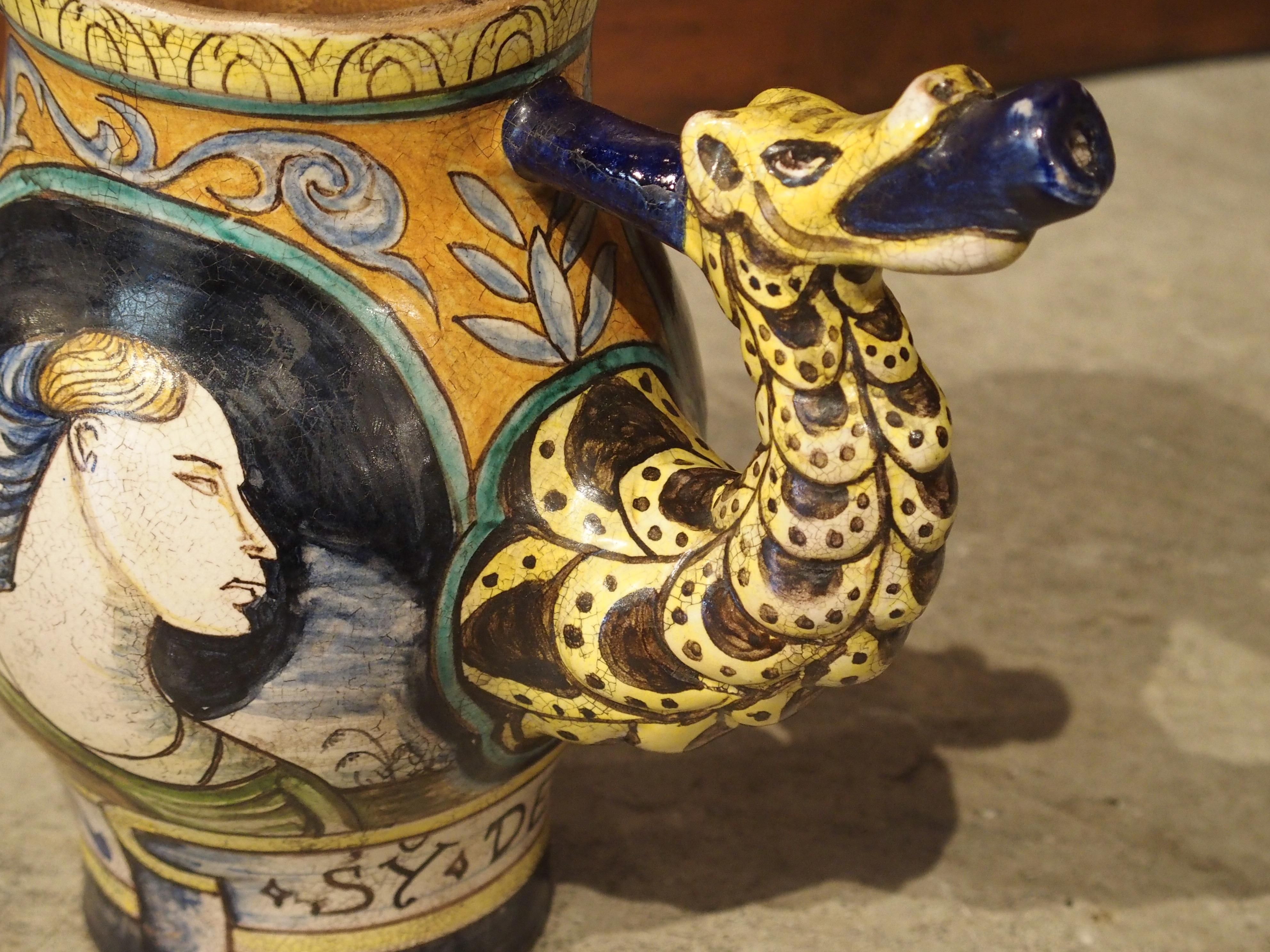 Early 1900s Italian Majolica Orciuolo Apothecary Pitcher For Sale 6