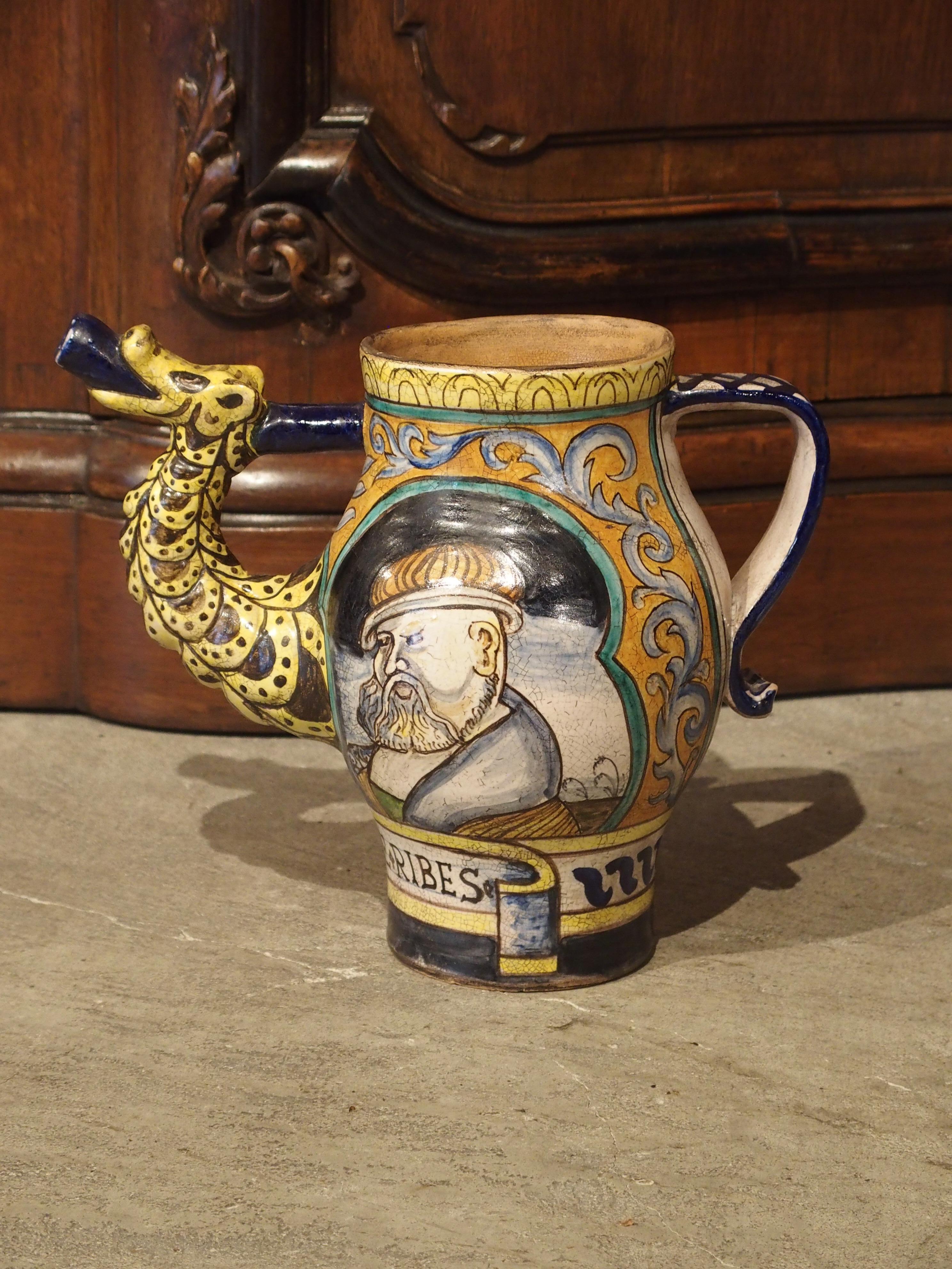 Early 1900s Italian Majolica Orciuolo Apothecary Pitcher For Sale 7