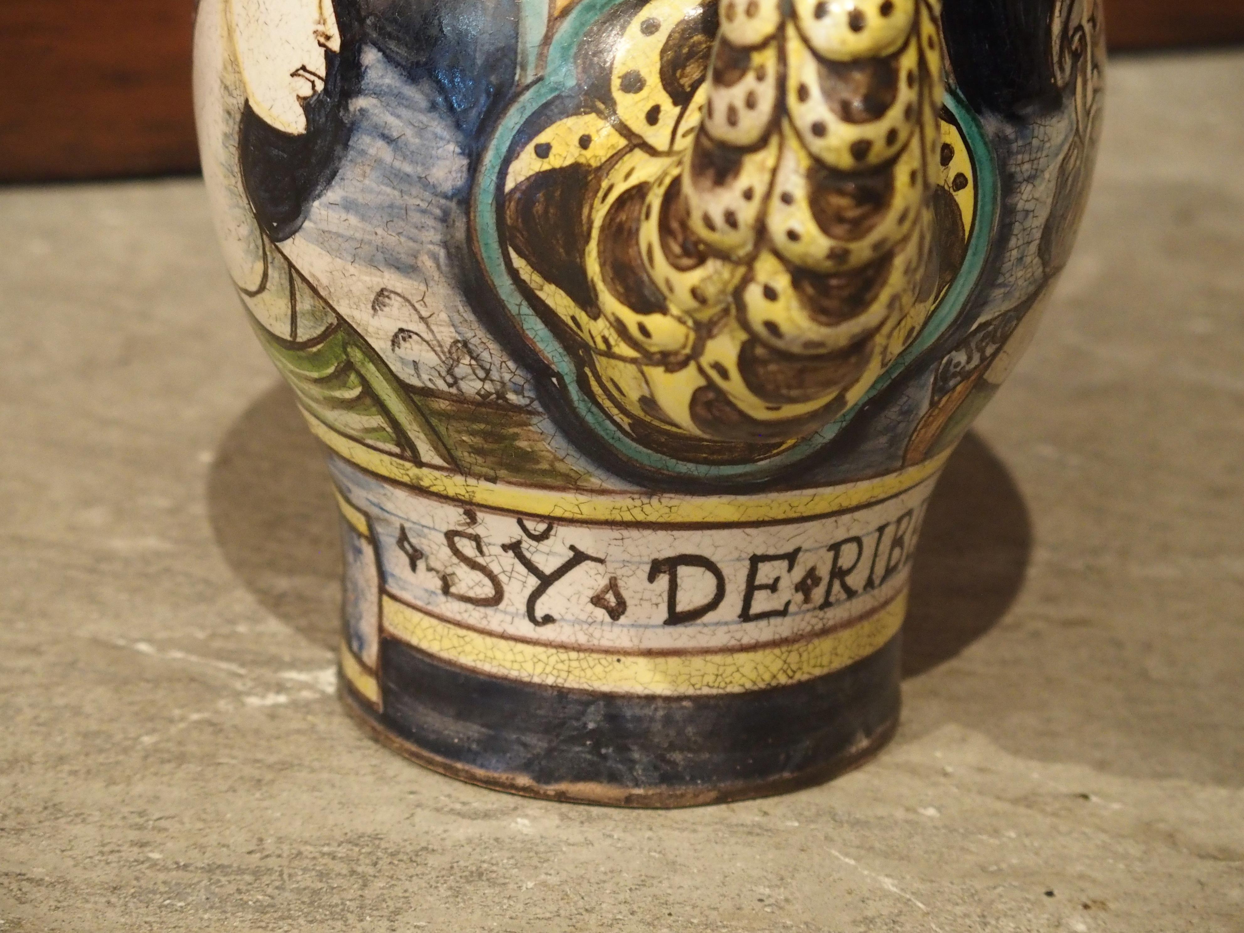 20th Century Early 1900s Italian Majolica Orciuolo Apothecary Pitcher For Sale