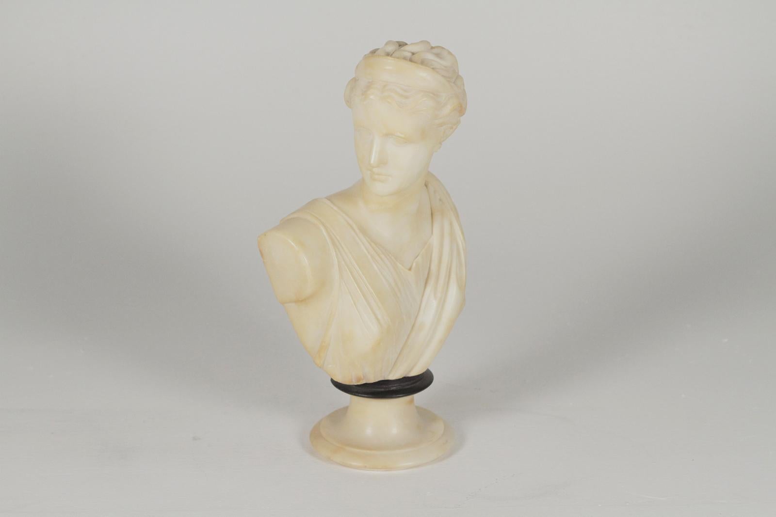 Early 1900s Italian Bust of Greek ARTEMIS DIANA Goddess Art Statue Sculpture. Age appropriate staining on the solid marble.