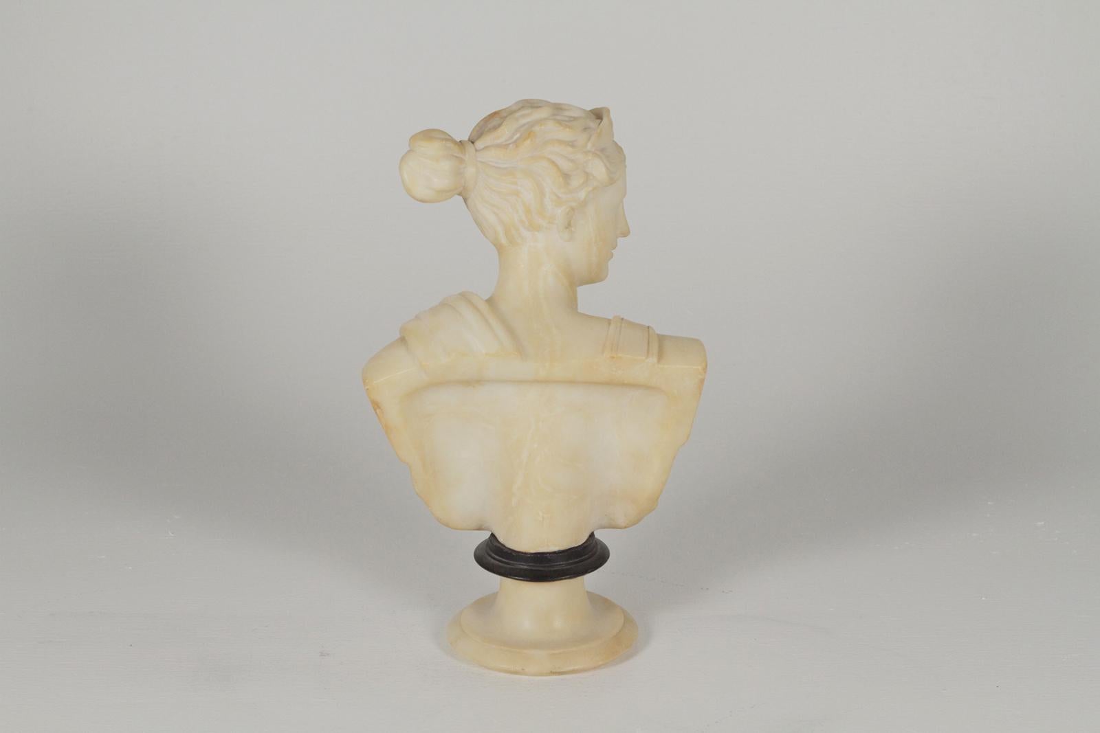Hand-Carved Early 1900s Italian Marble Bust of a Greek Goddess Diana