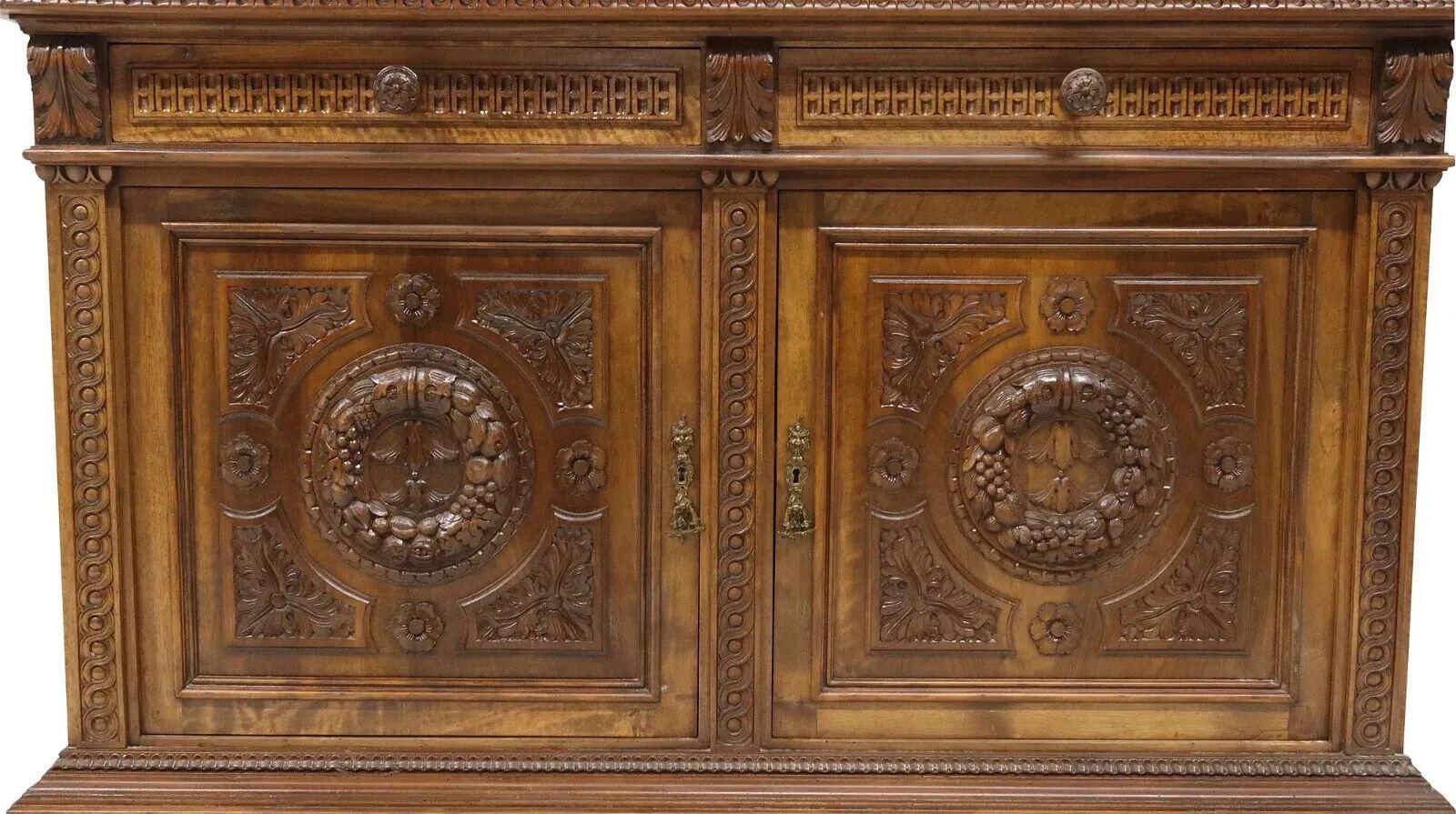Wood Early 1900's Italian Renaissance Revival, Carved, Walnut Sideboard For Sale