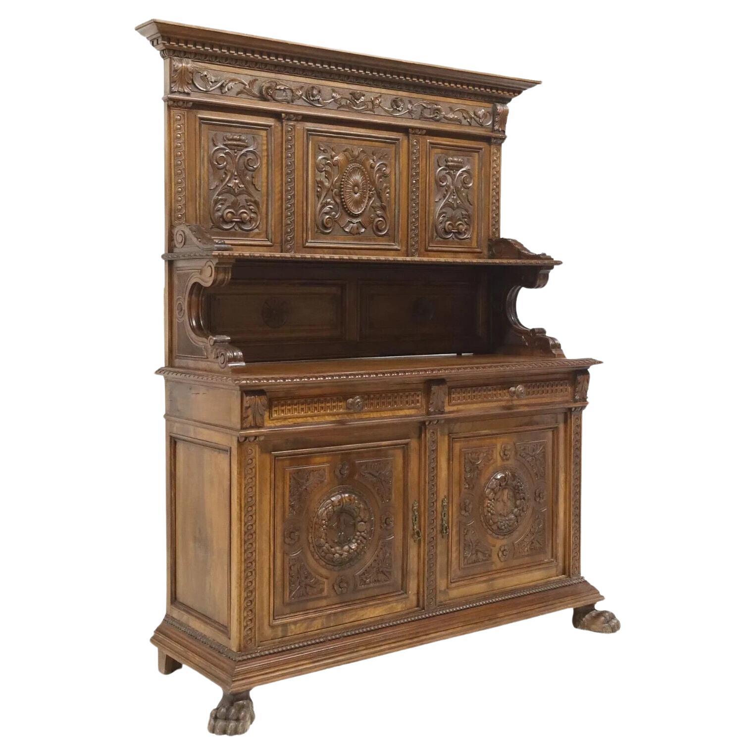 Early 1900's Italian Renaissance Revival, Carved, Walnut Sideboard For Sale