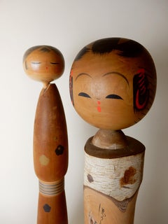 Early 1900s Japanese Kokeshi Wood Sculpture Doll, Set of 5