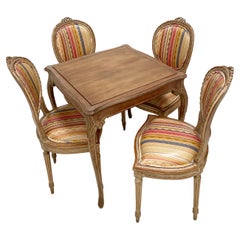 Early 1900s Limed Breakfast/Bridge Table and 4 Used French Chairs - Set of 5